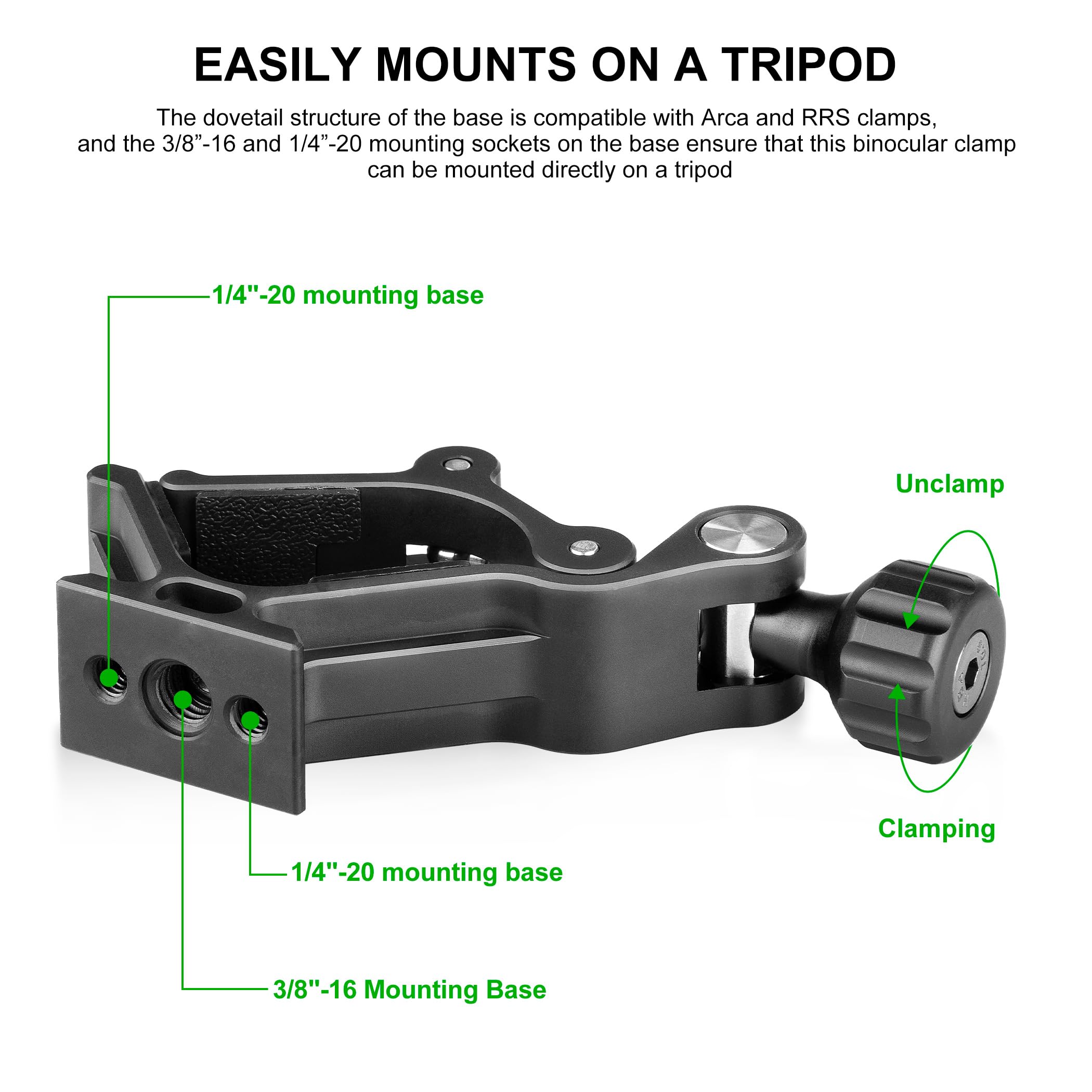 Fanaue S3 Binocular Tripod Mount Adapter With 1/4" & 3/8" Screw And Arca Quick Release Binocular Tripod Mount, Compatible With Vortex Zeiss Nikon Swarovski Leica Leupold Bushnell Binoculars.