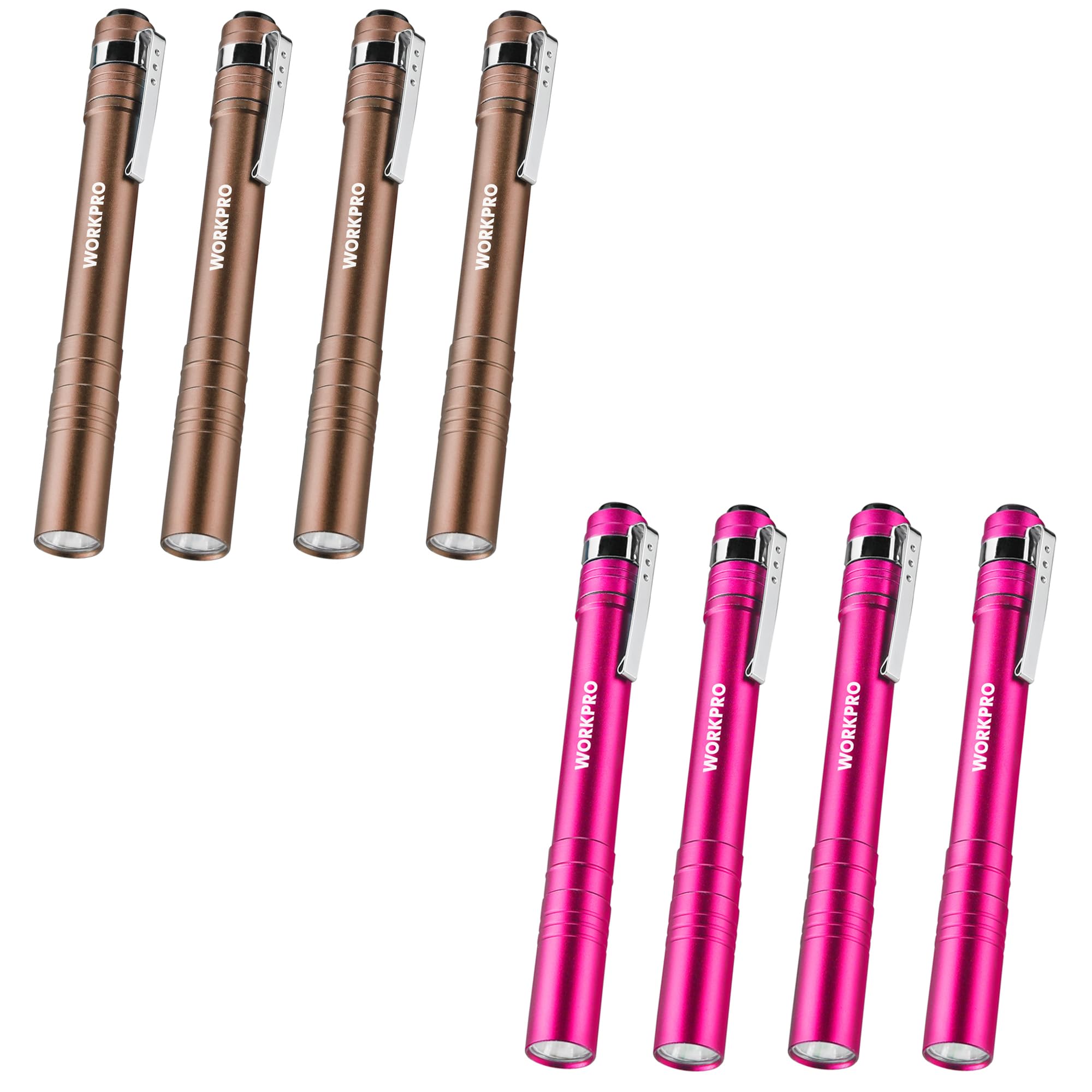 Workpro 4 Pack Pink Pen Light Set & 4 Pack Brown Pen Light Set