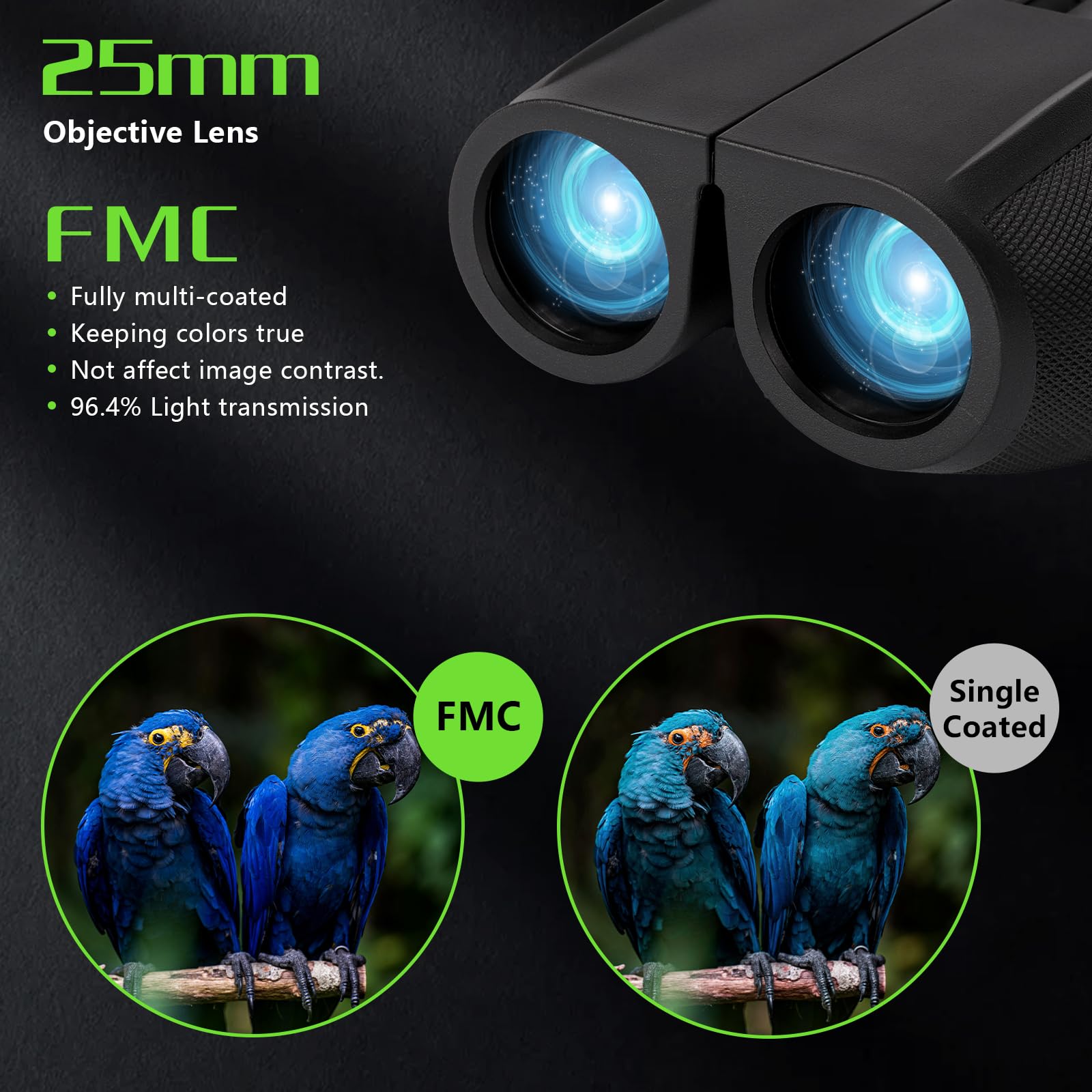 Abaokai 12×25 Compact Binoculars For Bird Watching, Easy Focus Binoculars For Kids Adults,The For Bird Watching And Hunting Enthusiasts Camping Stuff For Kids(Black)