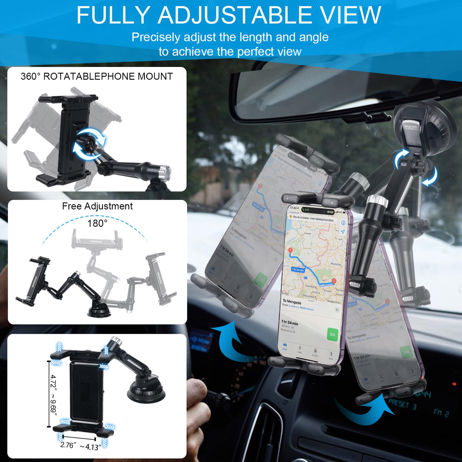 Kelofam 5 In 1 Car Phone Holder, Car Dashboard Windshield Phone Mount, Suitable For Iphone15 14 Iphone13 Promax, Samsung Z Fold 5 4, All Smartphones
