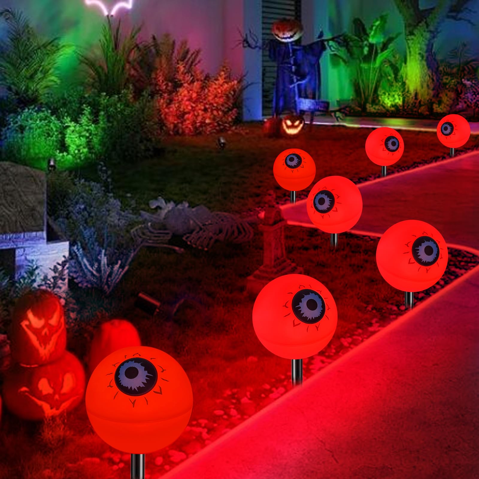 Liyuanq Halloween Decoration Lights Outdoor, 6 Pack Solar Scary Halloween Eyeball Lights Waterproof Solar Path Halloween String Lights For Yard Garden Party Trick Or Treat Decor (Green&Red)