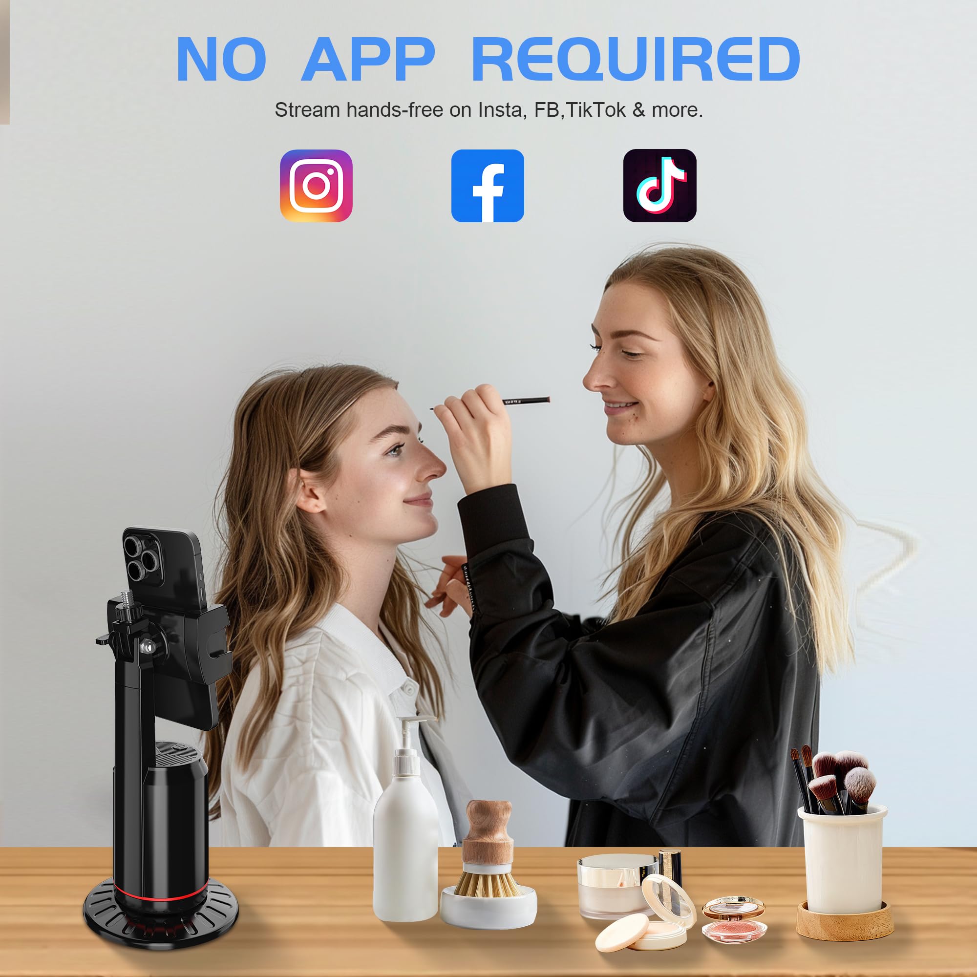 Eug-Products Auto Face Tracking Phone Holder For Phone, Gopro, Compact Camera, 360° Rotation Mount With Remote Compatible With Tripod, Rotating Stand For Iphone For Vlog, Streaming, Video, Facetime, Tik Tok
