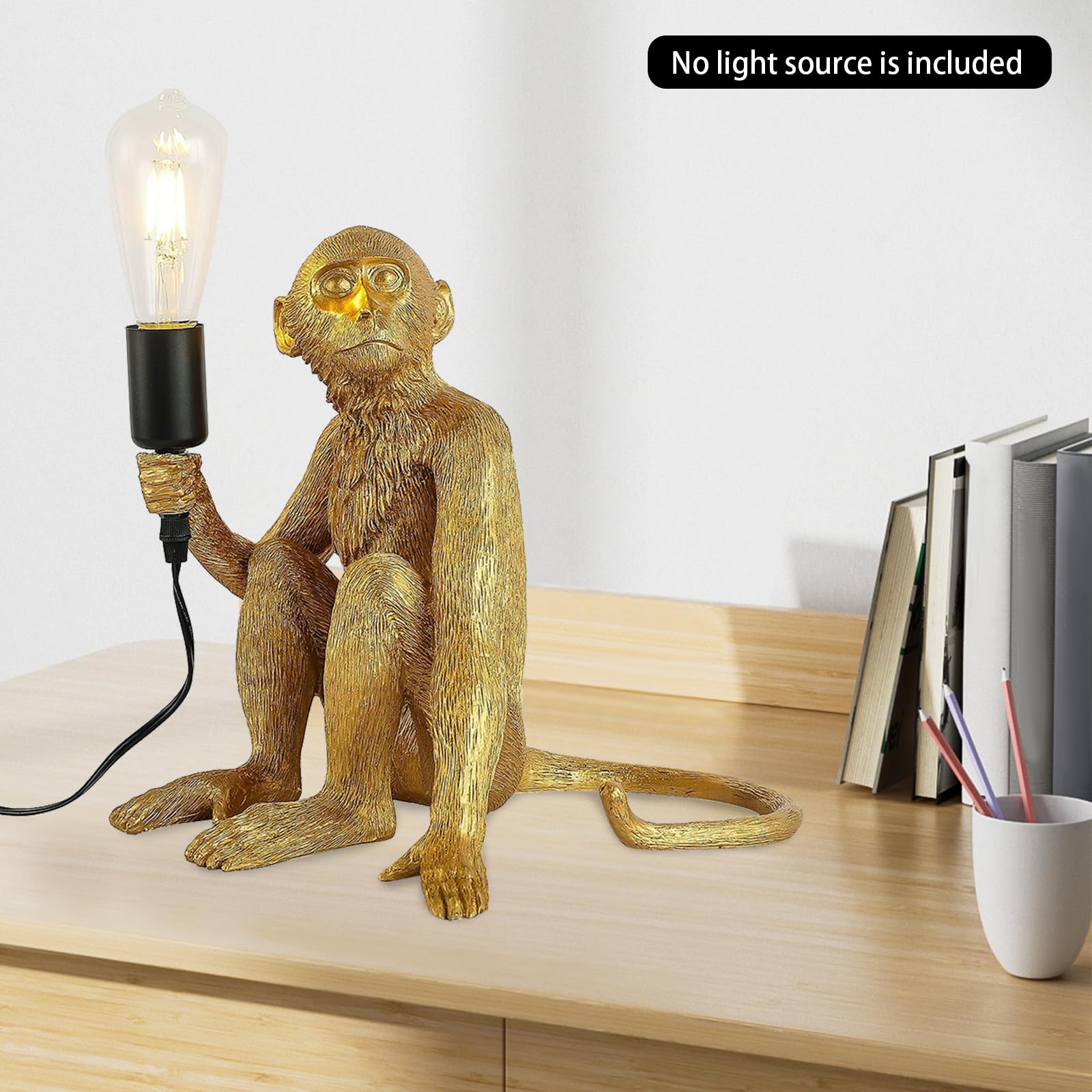 Lxrnqcey Modern Creative Table Light Monkey Desk Lamp, Resin Sitting Monkey Lighting Fixture, Industrial Table Lighting Fixture Chandelier For Living Room, Bedroom, Office, Gold, Table Lamp