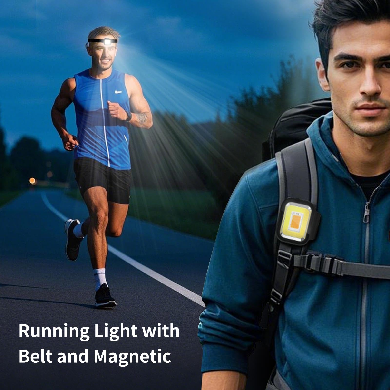 Matonze Running Lights, Ip66 Waterproof Clip On Running Flashlights For Runners, 6 Modes Lightweight Rechargeable Safety Light For Joggers Running Camping Hiking Emergency (Black)