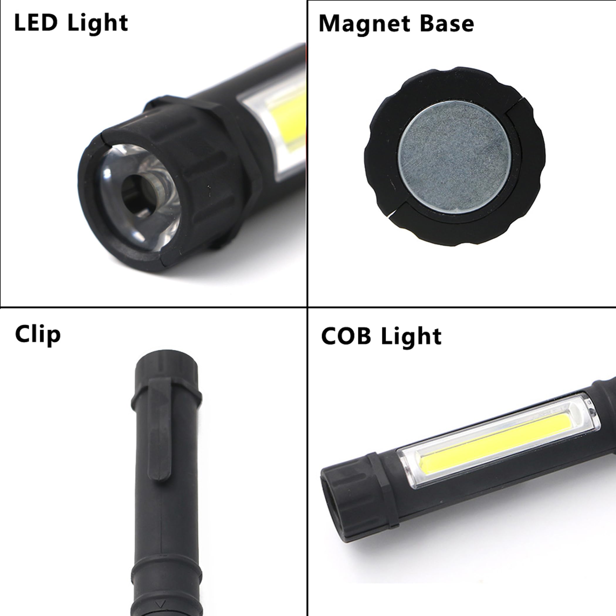 Vagocom 3Pcs Led Magnetic Worklight,Bulk Portable Cob Inspection Lamp Trouble Light For Mechanic,Bbq,Car,Camping,Emergency (Black,Batteries Not Included)