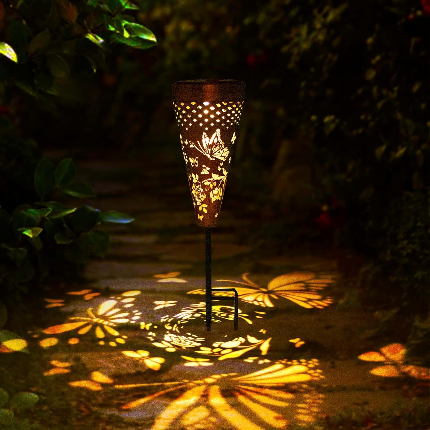 Dibieecn 2 Pack Butterfly Solar Pathway Lights Outdoor,Metal Garden Decorations Outdoor Lights With Patterns And Warm Light,Waterproof Landscape Lighting For Path Patio Backyard Walkway Yard