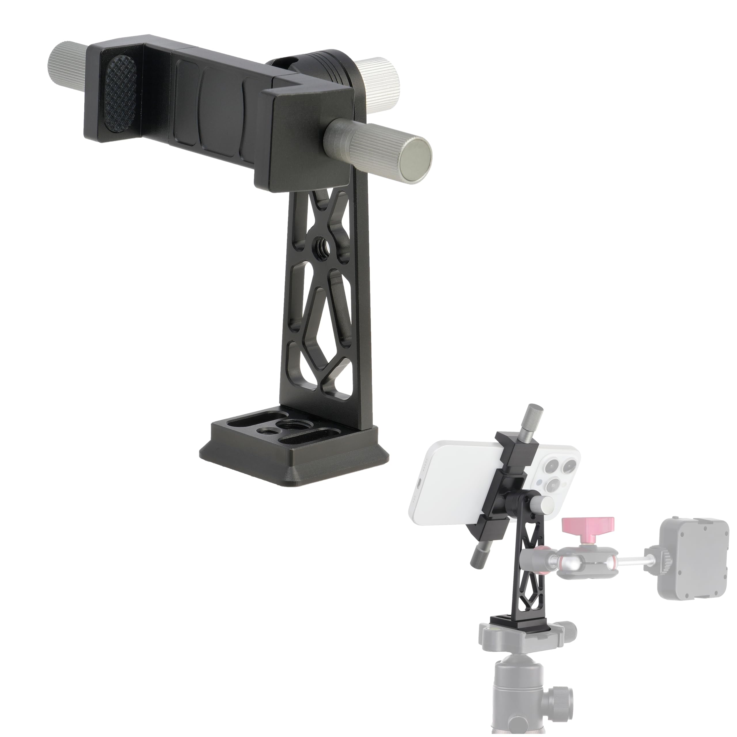 Fotga Aluminum Smartphone Tripod Mount Adapter For Iphone Samsung Huawei Cell Phone Clamp Stand Holder Desktop Tripod Video Live Streaming Vlogging,360°Rotatable,Arca Swiss Base 1/4" 3/8" Holes