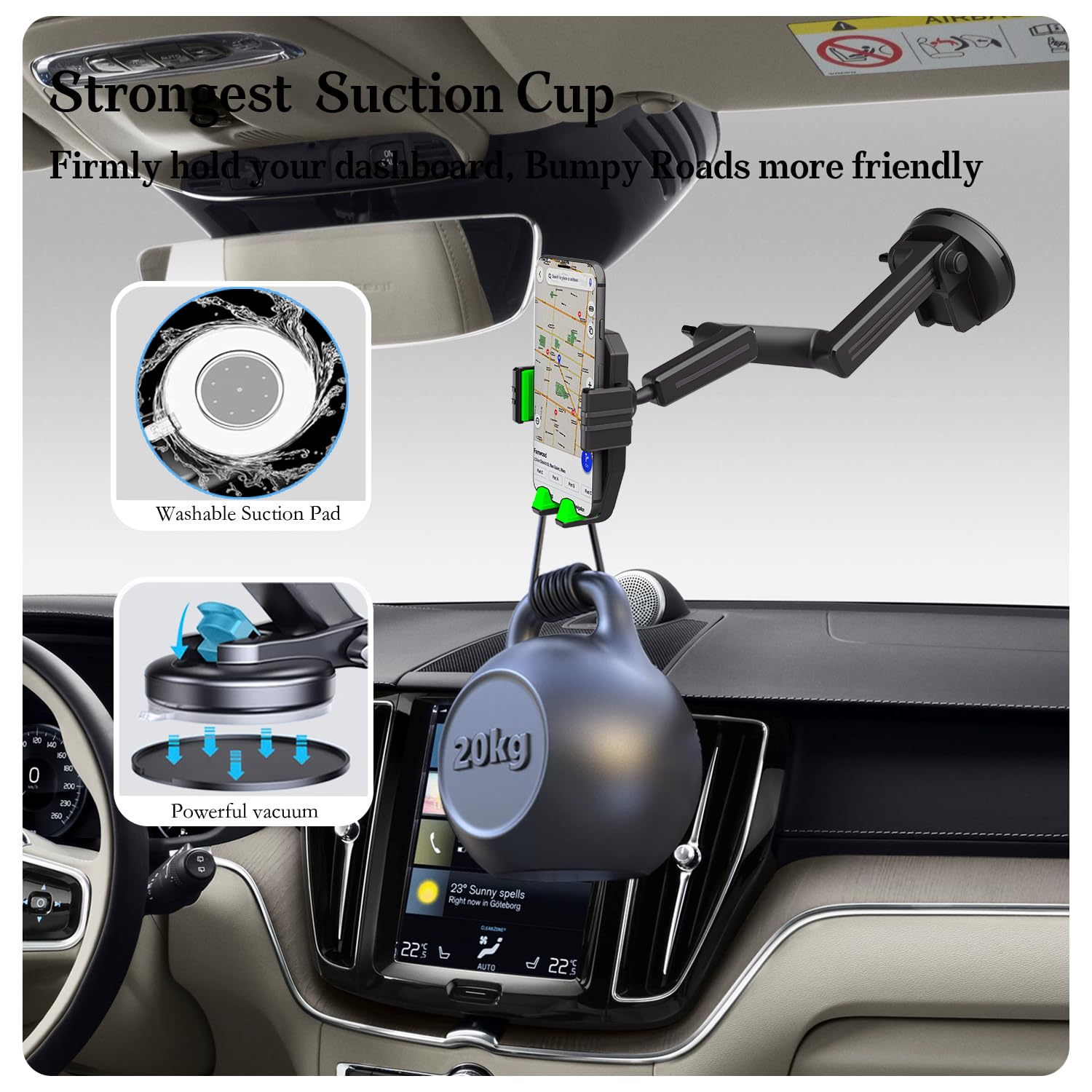 Wuitin Heavy Duty Phone Holder - Long Arm, Anti-Shake Suction Cup, Compatible With All Phones & Vehicles