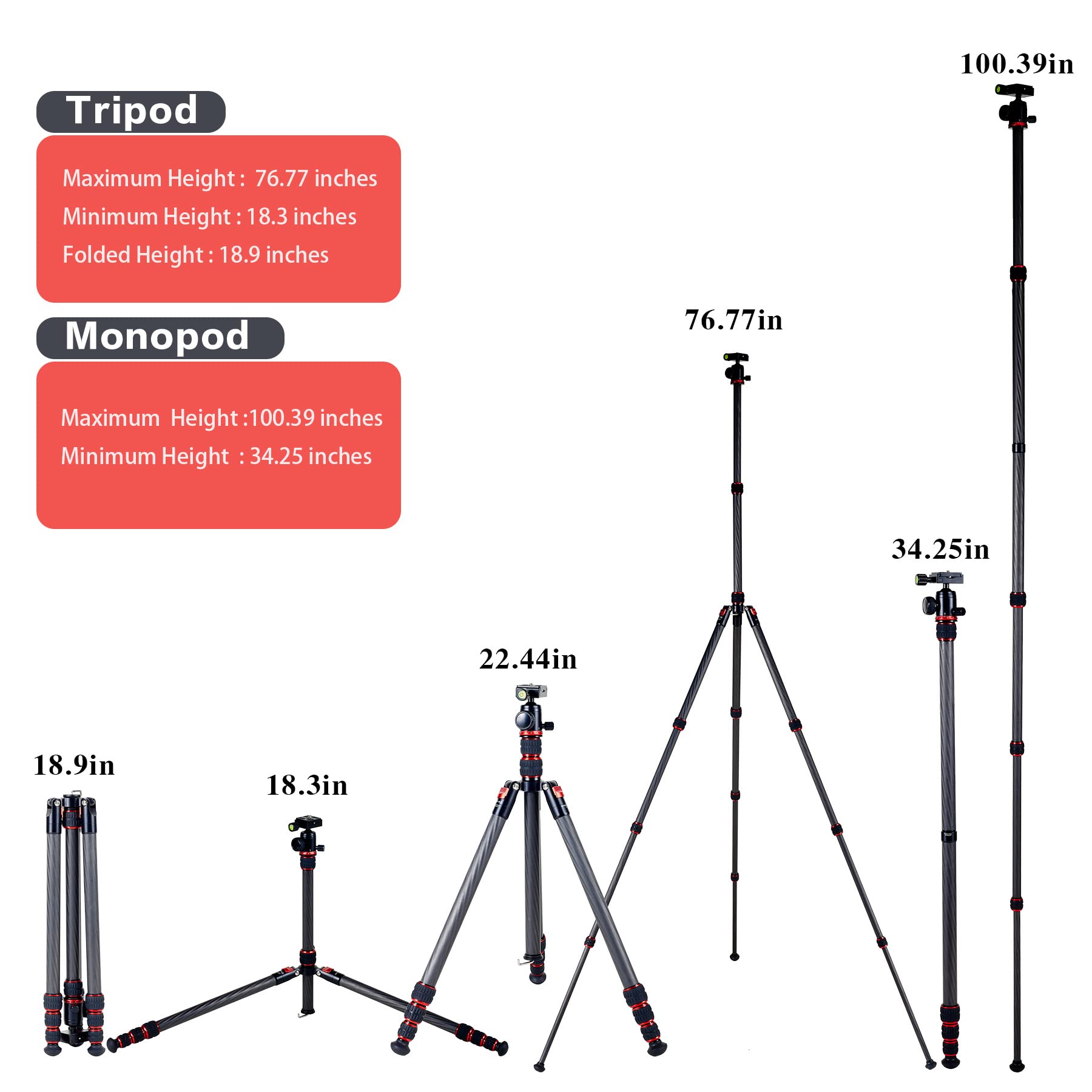 Dmiditir 76 Inch Carbon Fiber Tripod,Metal Camera Tripod Monopod With 360 Degree Metal Ball Head, Camera Stand With Carry Bag And  Box For Dslr Cameras Video Camcorders Load Up To 26.5 Pounds