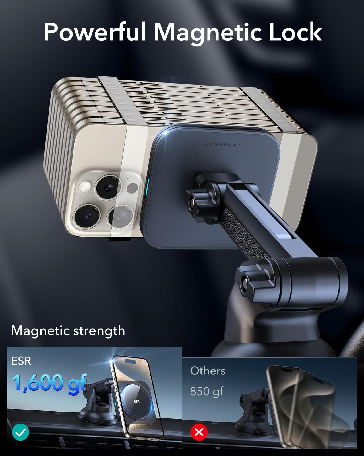 Esr For Magsafe Car Mount Charger, For Magsafe Car Charger, Dashboard/Windshield Magnetic Wireless Car Charger, 360° Rotation, Magnetic Car Phone Holder Mount For Iphone 15/14/13/12, Fast Charging