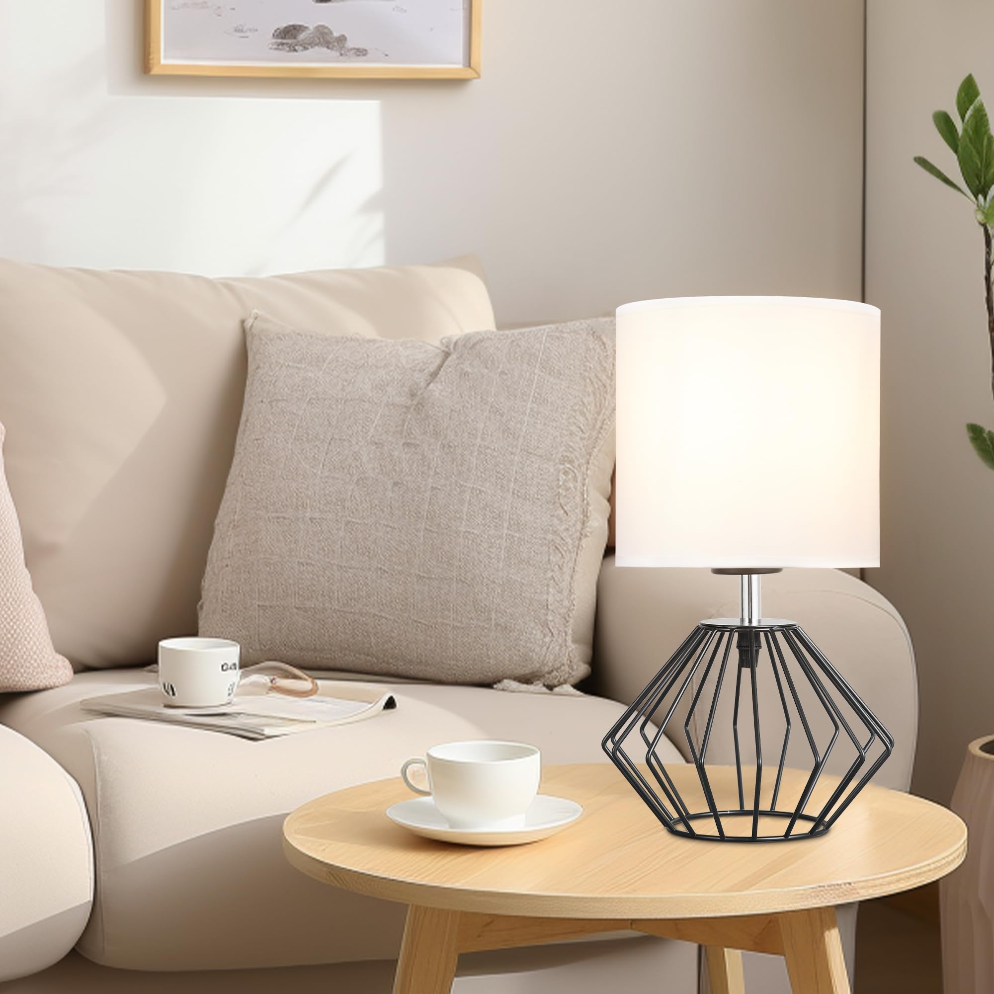 Hamilyeah Table Lamps Set Of 2, Industrial Lamps For Night Stands With On/Off Switch, Black Bedside Lamps With White Fabric Shade, Modern Simple Lamp For Bedroom, Living Room