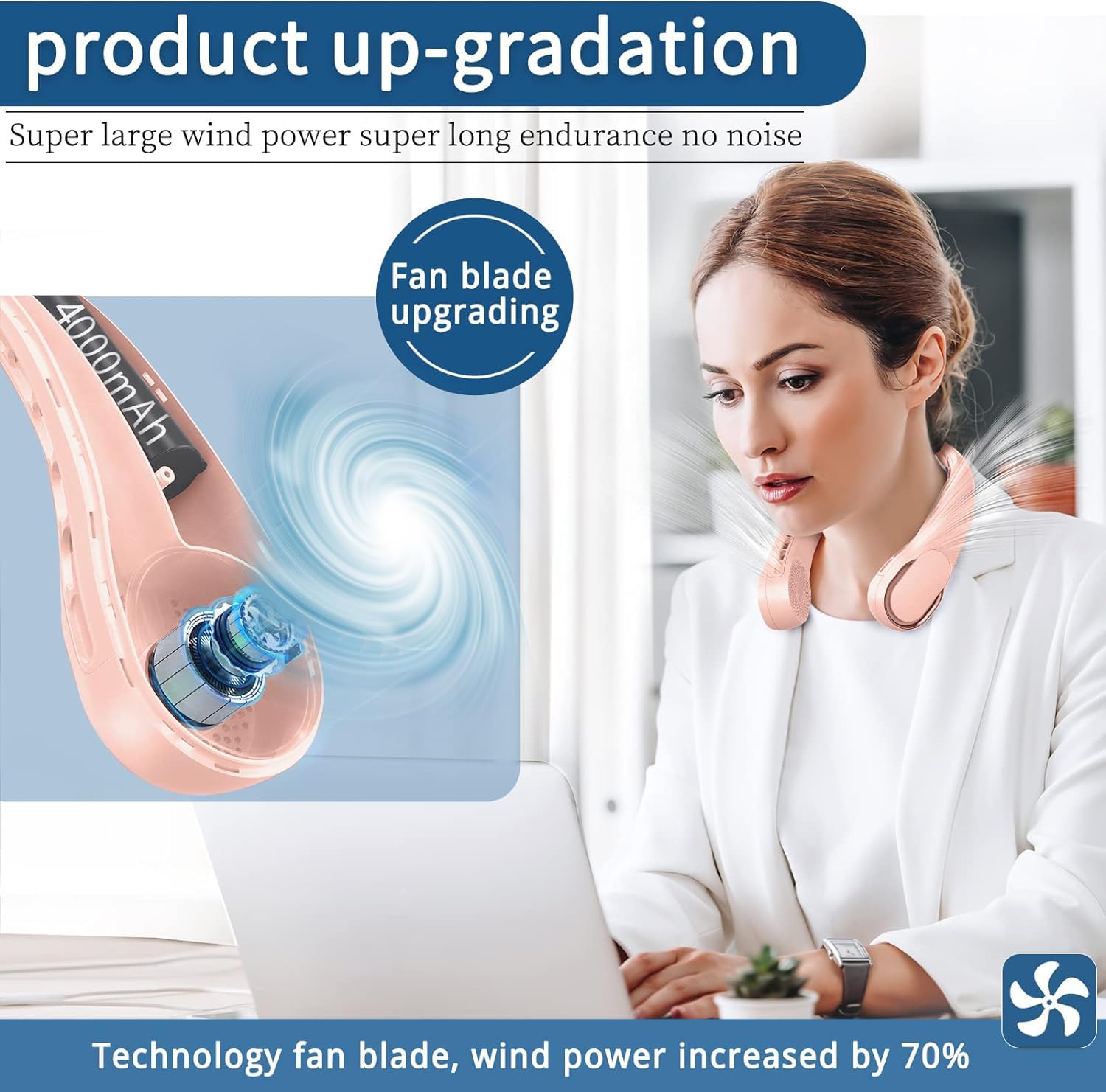 Portable Neck Fan, Neck Fans For Women, 4000 Mah Rechargeable Personal Fan,360° Hands Free Bladeless