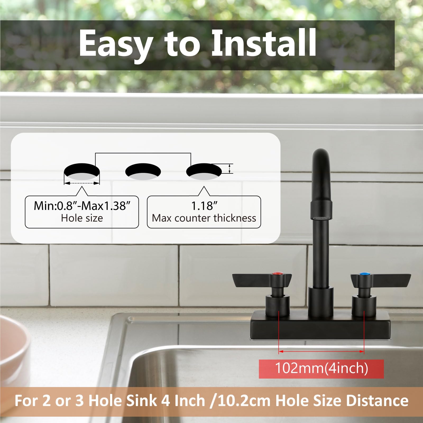 Gbbne Bar Sink Faucet 4 Inch Center 2 Hole Deck Mount Bar Faucets For Sink Prep Dual Handles Commercial Utility Laundry Kitchen,Matte Black