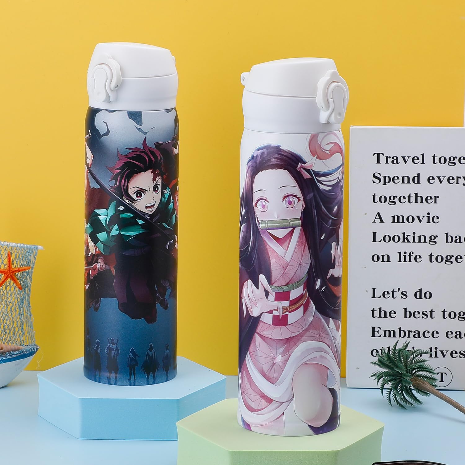 Anime Slayer Water Bottle With Straw, Vacuum Insulated Kimetsu No Nezuko Tanjirou Cosplay Stainless