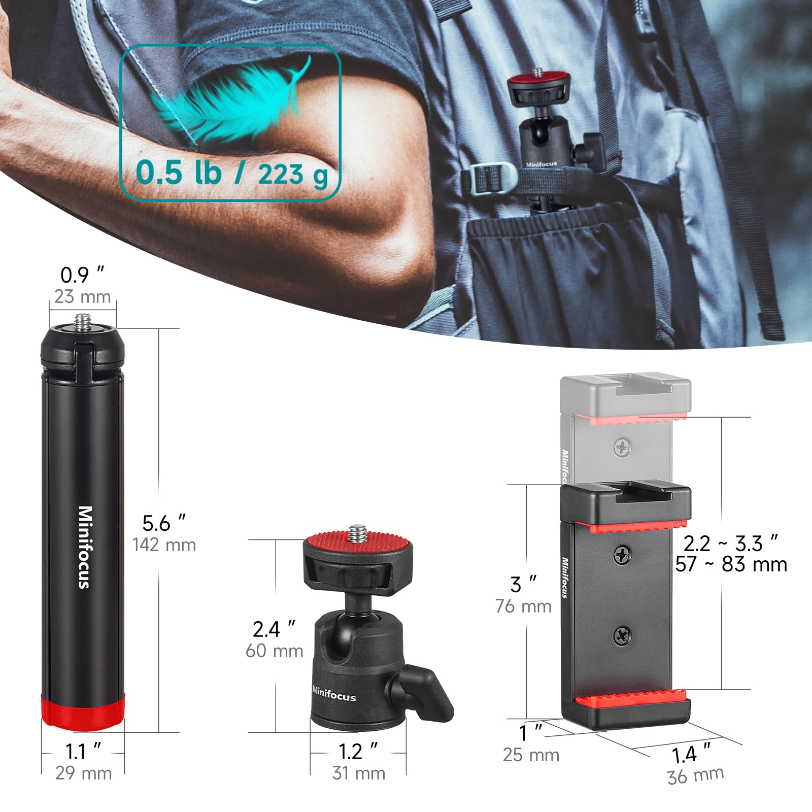 Minifocus Mini Camera Tripod Stand, Metal Phone Tripod With 360° Ball Head & Phone Holder, Portable Travel Tabletop Tripod Handle Grip For Dslr Camera Video Camcorder, Load Up To 4.4Lb/2Kg
