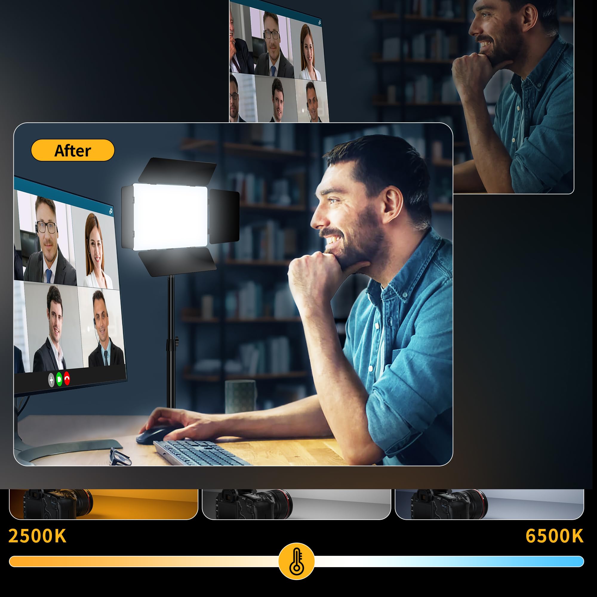 Pixel P30 Video Light Kit, 2-Pack 62" Tripod Photography Lights Bi-Color Dimmable 2500-6500K Led Camera Studio Streaming Lights Photo Shooting