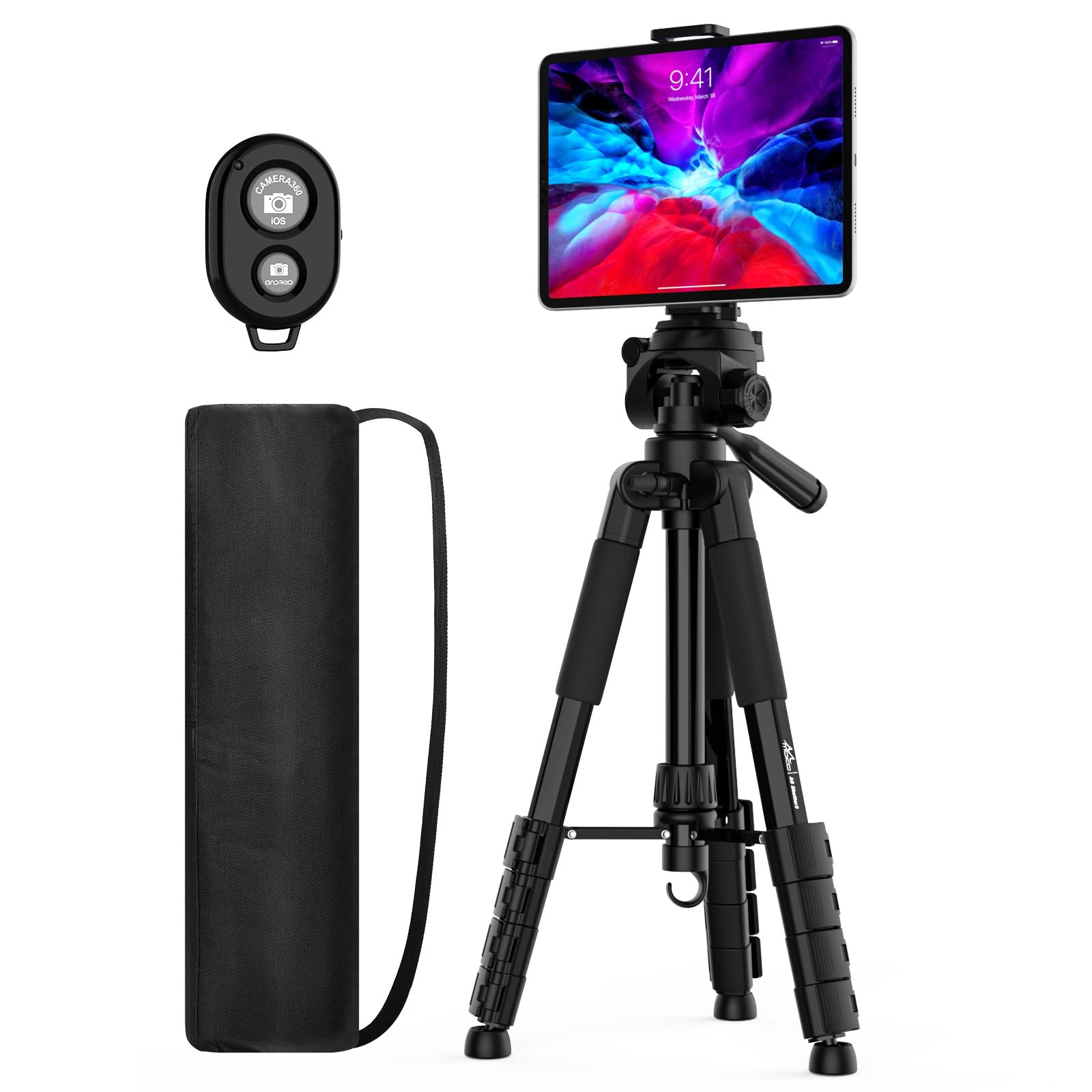 Moko Camera Tripod For Ipad - 70" Phone Tripod Stand With Travel Bag, Tripod For Iphone With Phone Holder, Wireless Remote, Travel Tripod For Camera Dslr Slr, Cell Phones, Tablets, Projector, Webcam