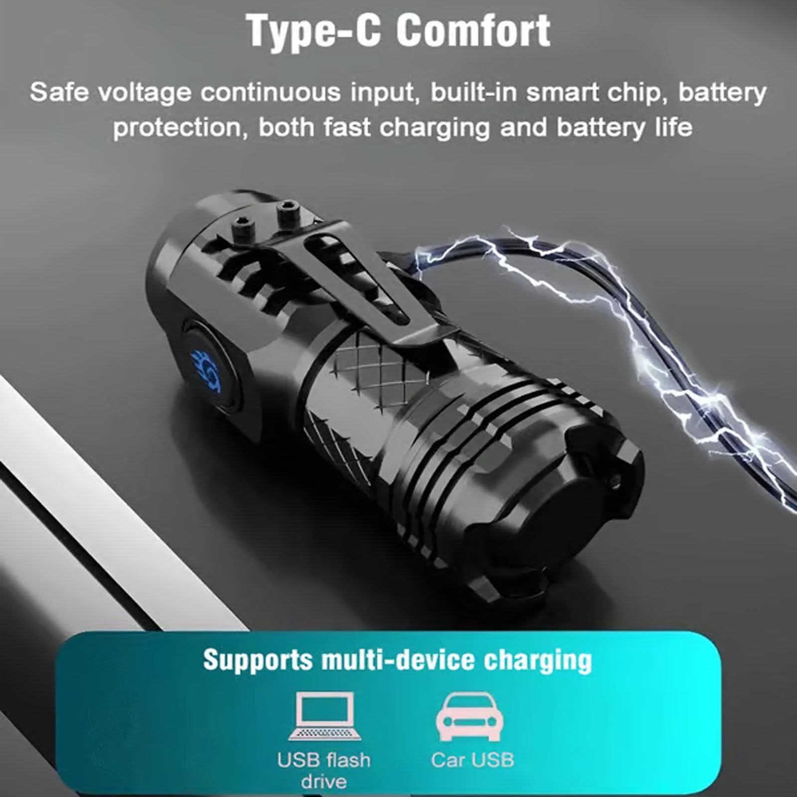 Habohuse German Three-Eyed Monster Mini Flash Super Power Flashlight, Thumb Flashlight Mini Flashlights, Multi-Functional Mini Pen Clip Flashlight Light Steel High Lumen Rechargeable Waterproof (2Pcs-A)