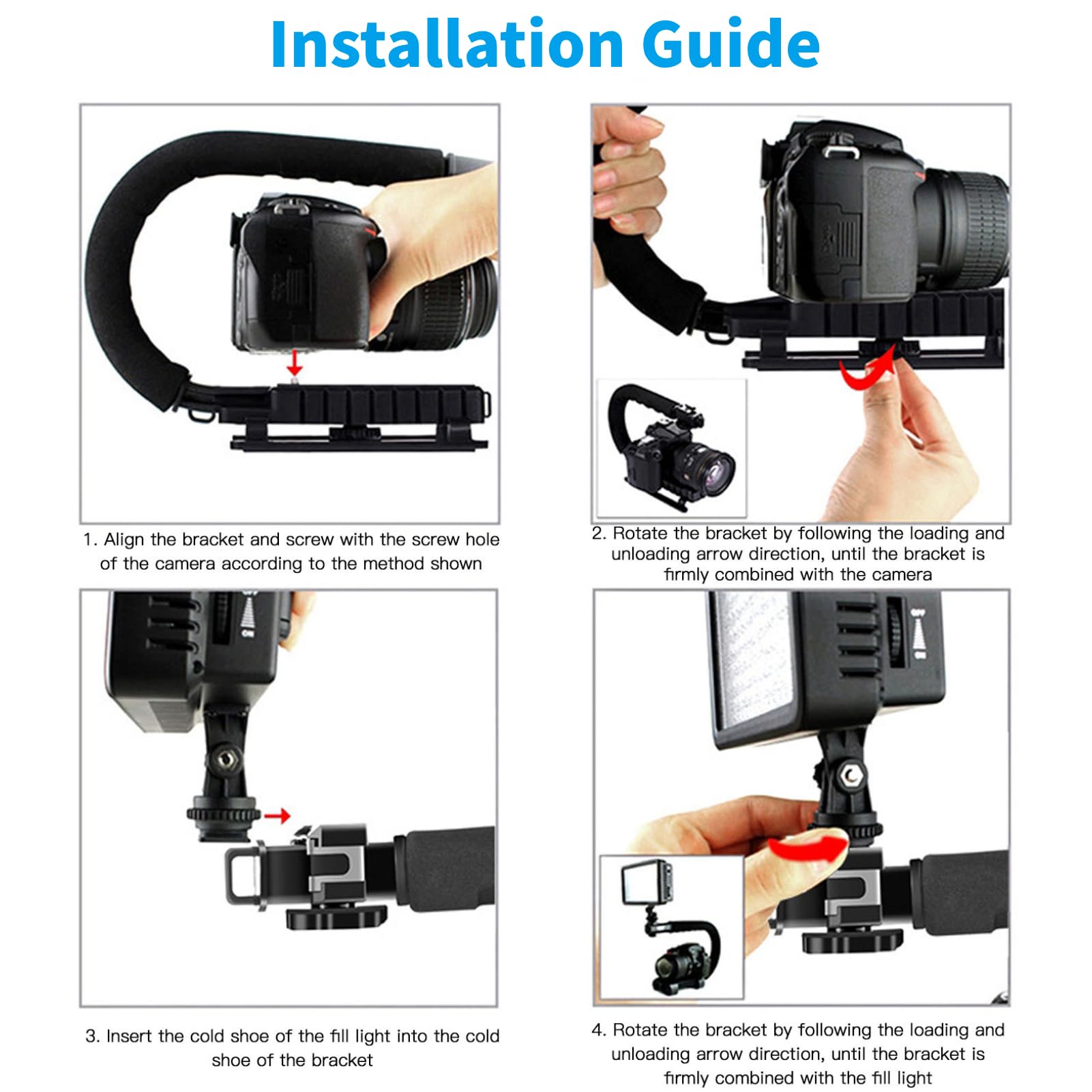 Diyeeni Video Action Stabilizing Handle Grip, Professional C Shape Video Stabilizers With 3Cold Shoe, 1/4In Slidable Screw Handheld Camera Stabilizer, For Slr Cameras, Family Dv Cameras