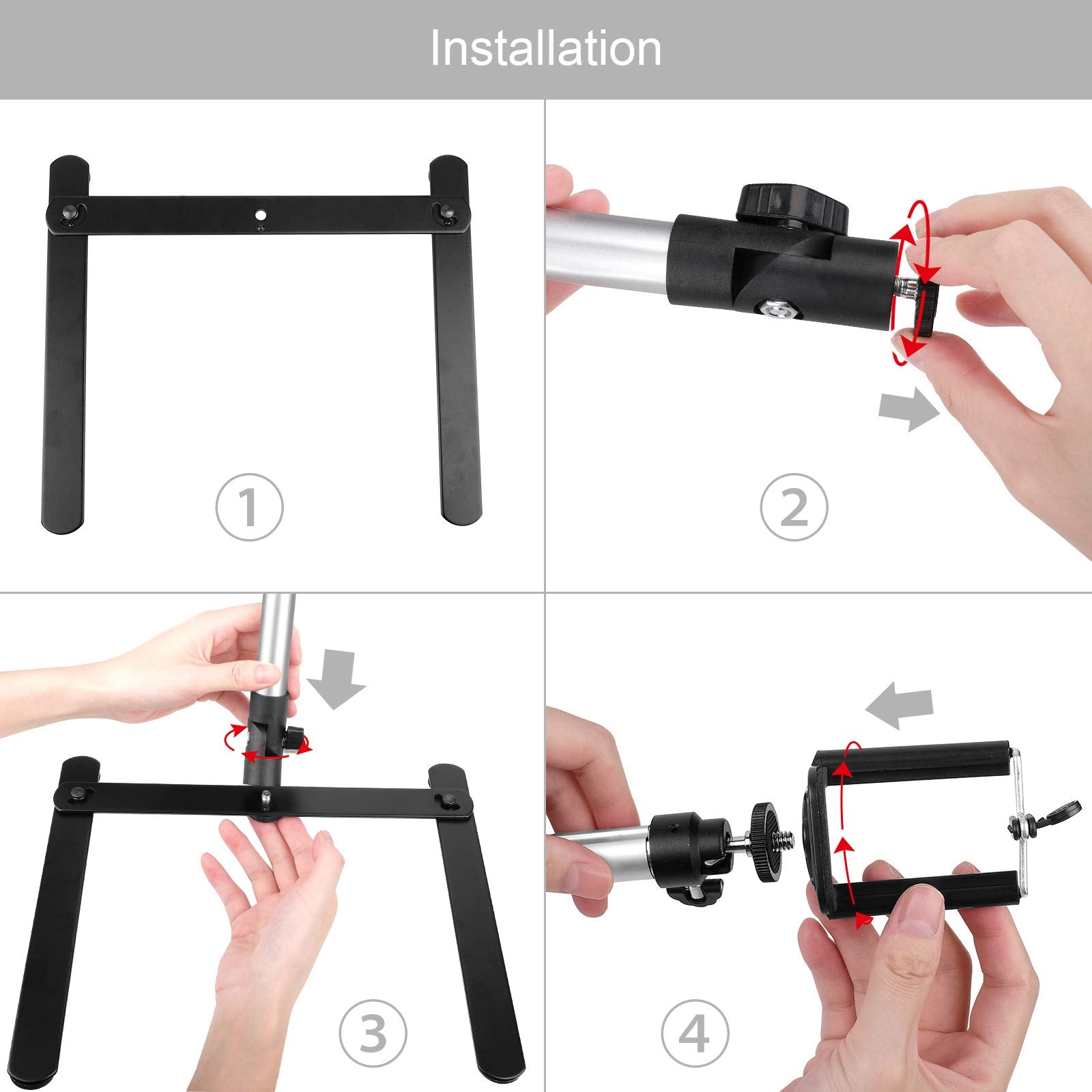 Chromlives Photo Copy Stand Pico Projector Stand With Phone Clamp Overhead Phone Mount Phone Stand Mini Tripod Adjustable Tabletop Monopod Stand Compatible With Smart-Phone