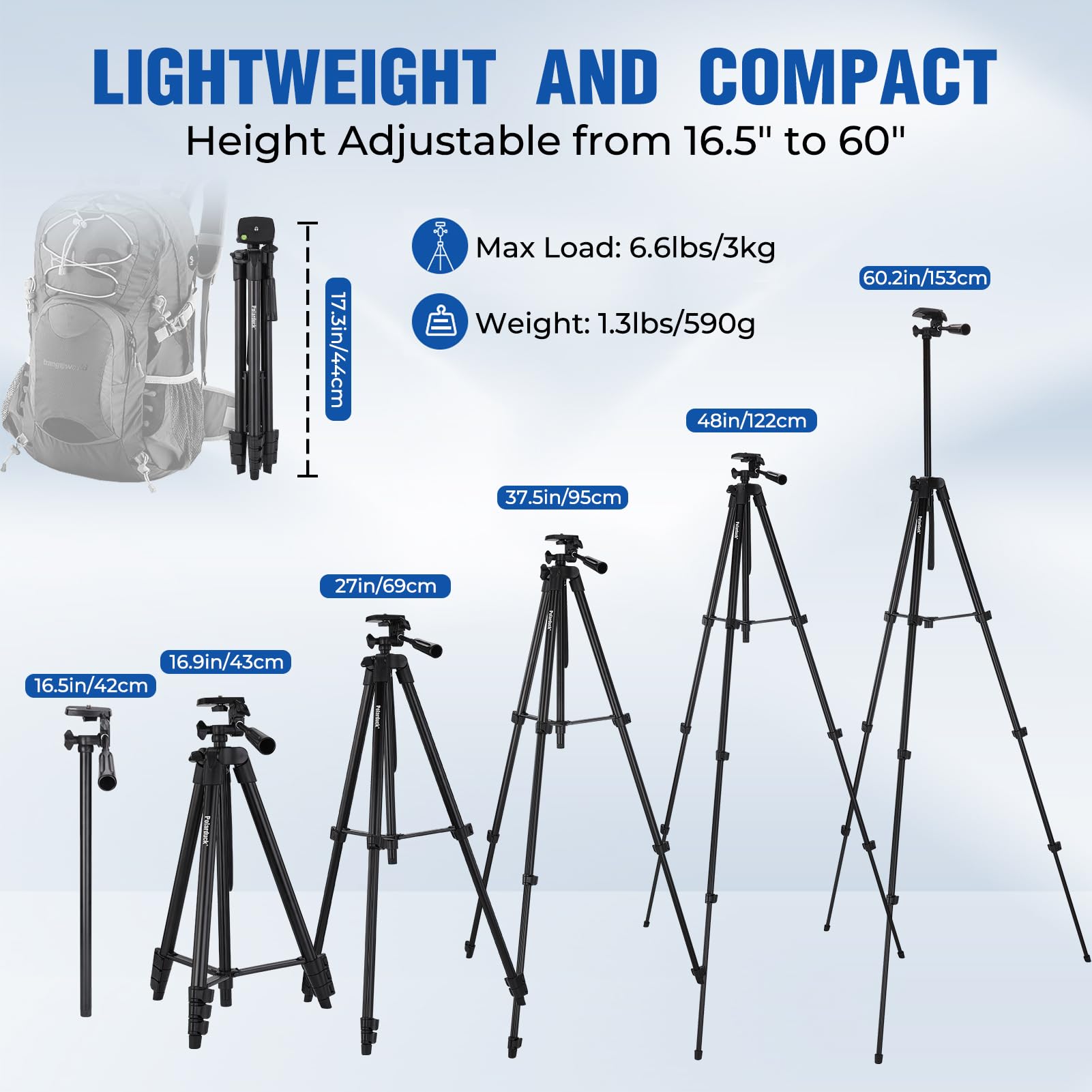 Polarduck 60" Camera Phone Tripod Stand For Iphone And Ipad Compatible With Canon Rebel Eos Nikon Sony Dslr & Tablet With Phone Holder, Wireless Remote & Carry Bag