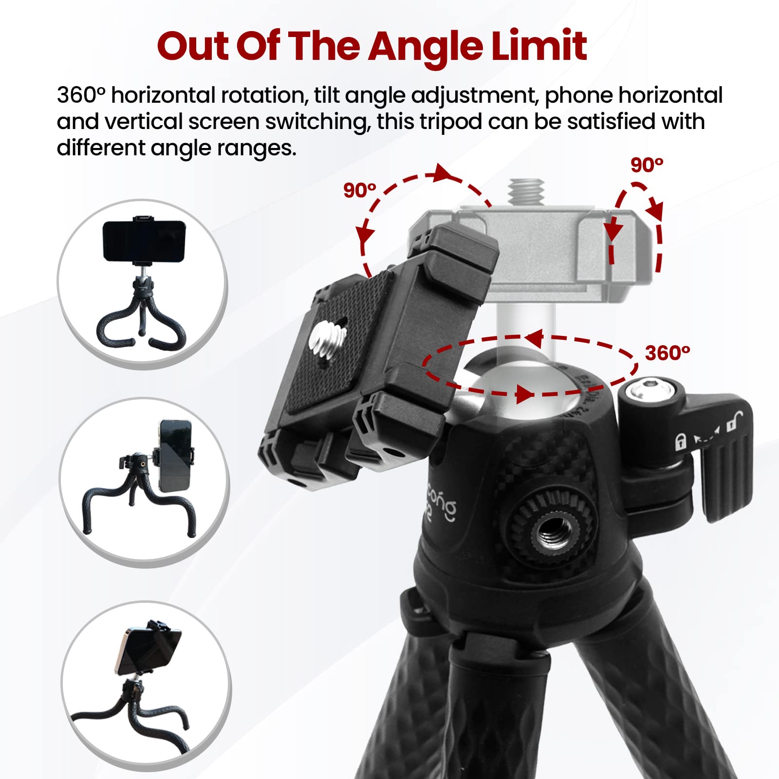 Goocong Phone Tripod, Flexible Tripod For Cell Phone With Cell Phone Mount Portable Camera Tripods For Iphone, Samsung Smartphone, Google Pixel, Dslr Canon, Nikon Camera