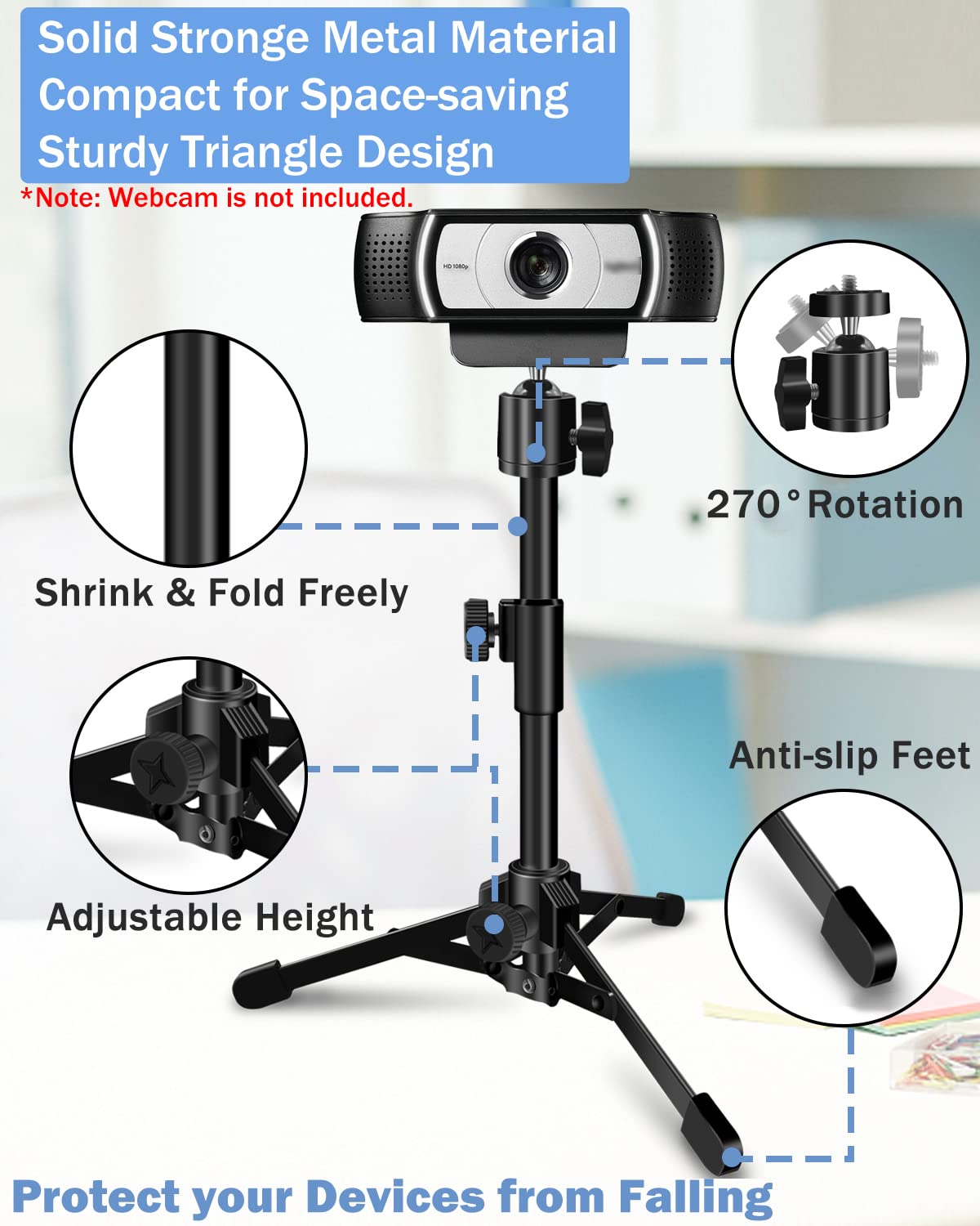 Mictop Desktop Webcam Tripod Stand, Extendable Webcam Camera Stand Tripod For Logitech Stream Webcam C925E C922X C922 C930E C930 C920 C615 And Other Devices With 1/4" Thread