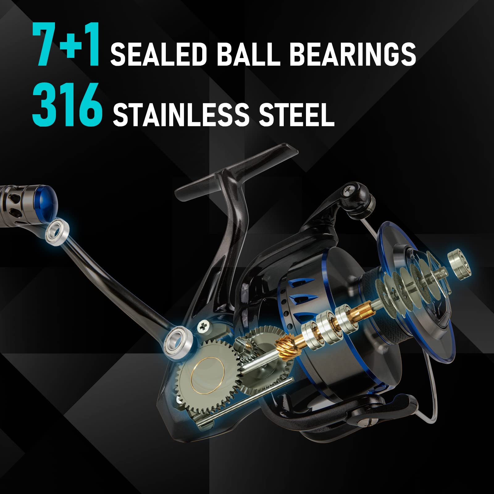 Dr.Fish Poleax Saltwater Spinning Reel, Ipx6 Waterproof, Braid Ready Spool, Sealed Carbon Fiber Drag Max 55Lb, 168 Hrs Salt Spray Test, 7+1 Stainless Steel Ball Bearings Full Aluminum Body