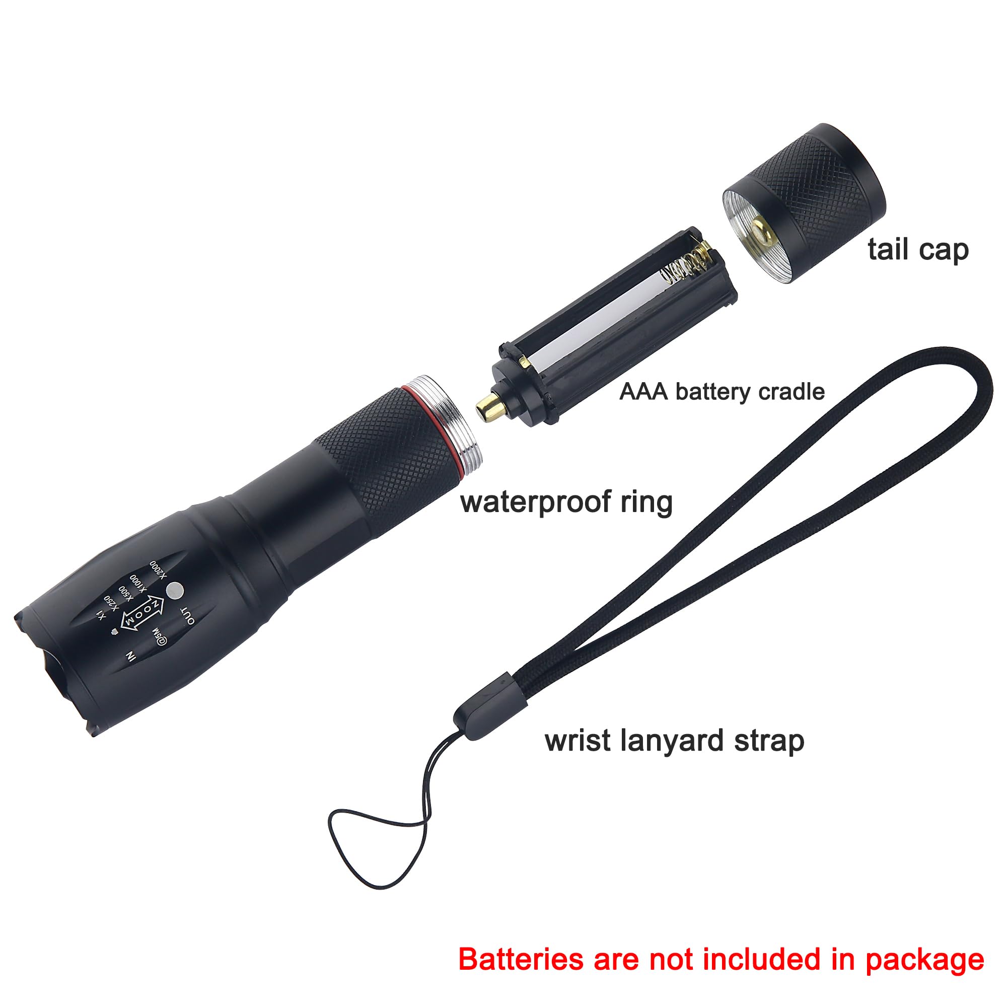 Xysrz Bright Tactical Flashlight 5 Modes Zoomable Portable Edc Flashlight Handheld Flashlight For Camping Hiking Emergency, 4 Pack