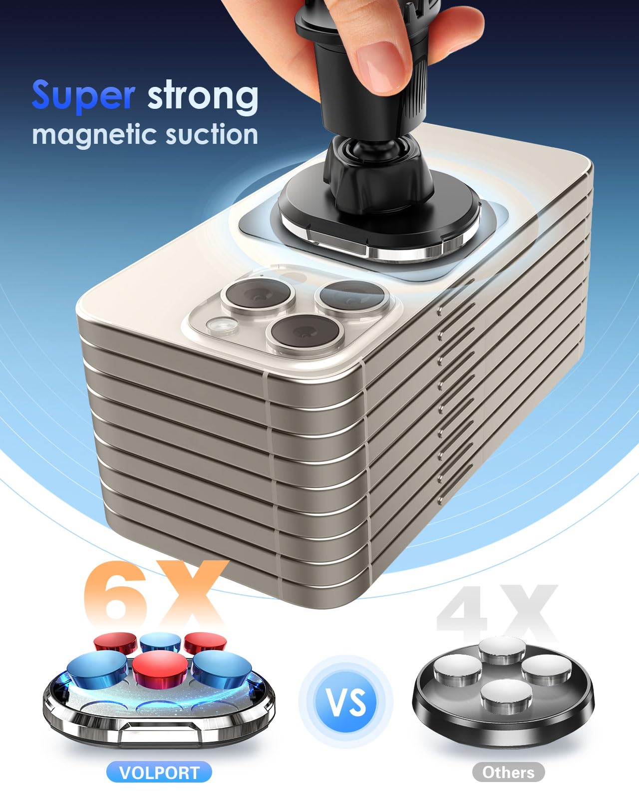 Volport Magnetic Phone Mount For Car Vent: [Strong Magnet Clip Hook] Air Vent Holder For Iphone 16/15/14/13/12 Pro Max Plus Samsung S24 Ultra S24+ All Cell Phone & Tablets (Sliver)