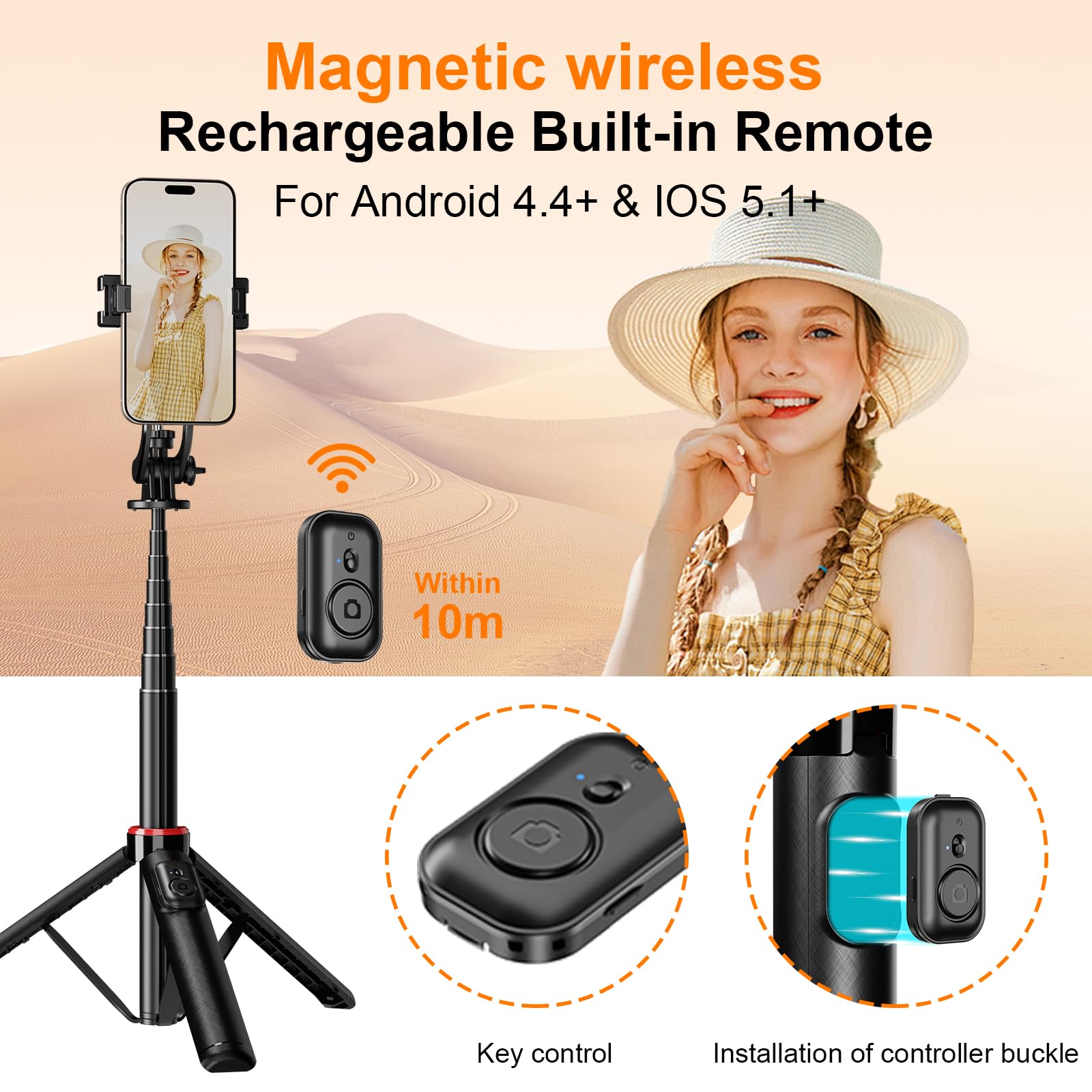 Yoovei Magnetic Selfie Stick Tripod With Wireless Remote,All-In-One Phone Tripod Extendable Phone Stand For Magsafe,Stand Compatible With Iphone Android And All Cell Phones