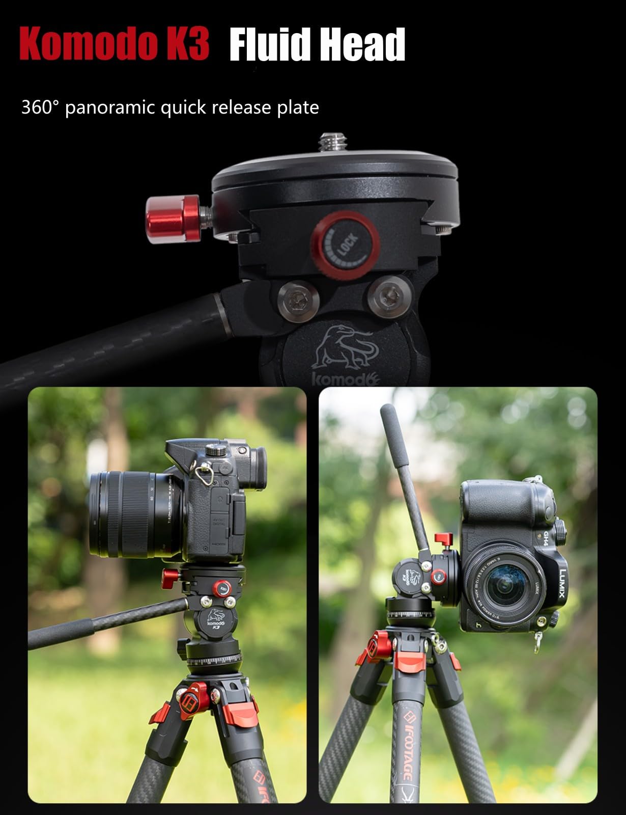 Ifootage Gazelle Tc3B+Komodo K3 Carbon Camera Tripod With Fluid Head,Portable Travel Tripod,For Professional Photography, Content Creation, Vlogging And Video Production