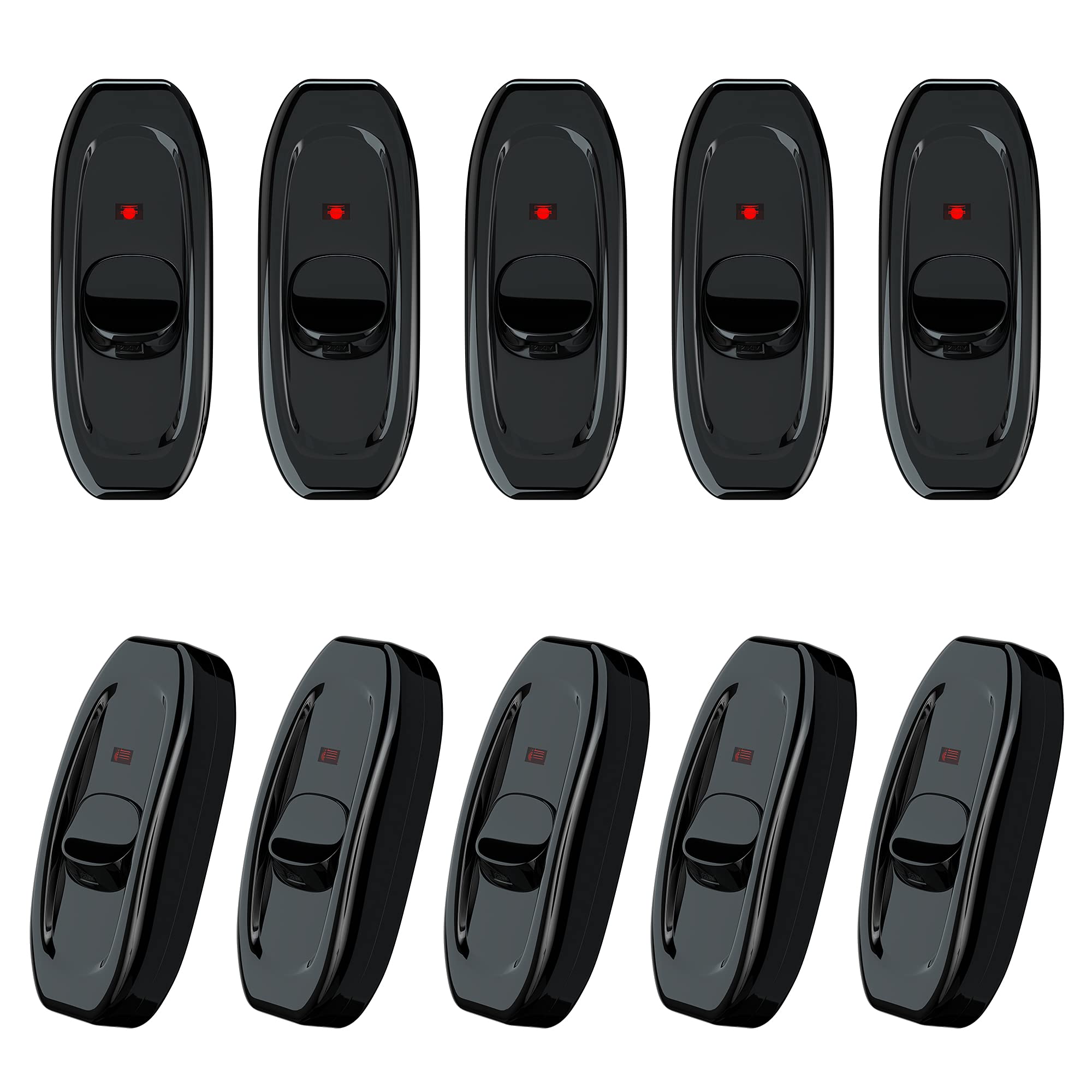 Bestune Appliance Switch On/Off Button Table Lamp Desk Light In-Line Cord Switch 250V 10A,Black-10 Pack