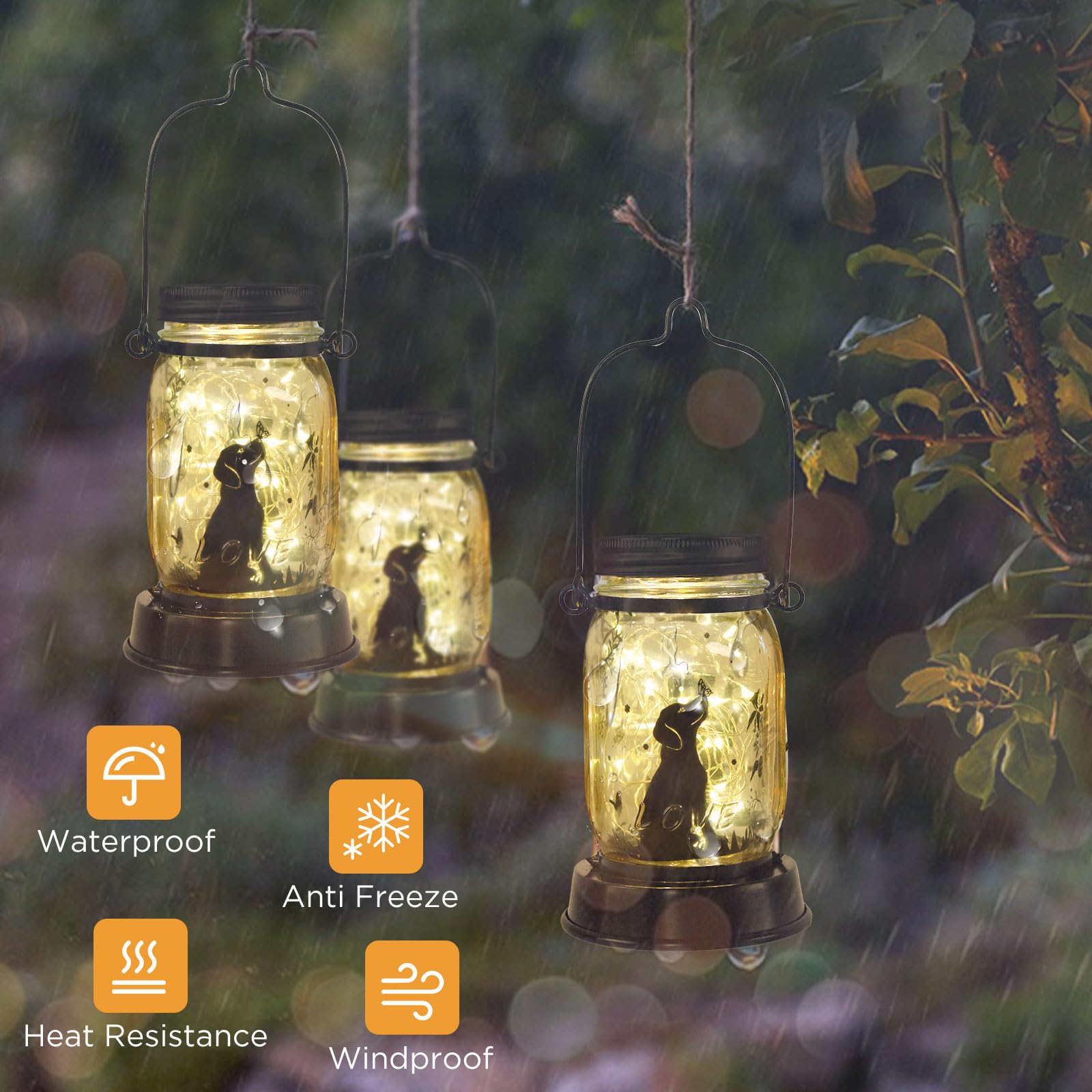 Jobosi Dog Jar Solar Light, Fairy Lantern Garden Lights, Jar Bottle Light, Solar Lanterns Outdoor Garden Decor, Mom Gift, Grandma Gift,  For Mother