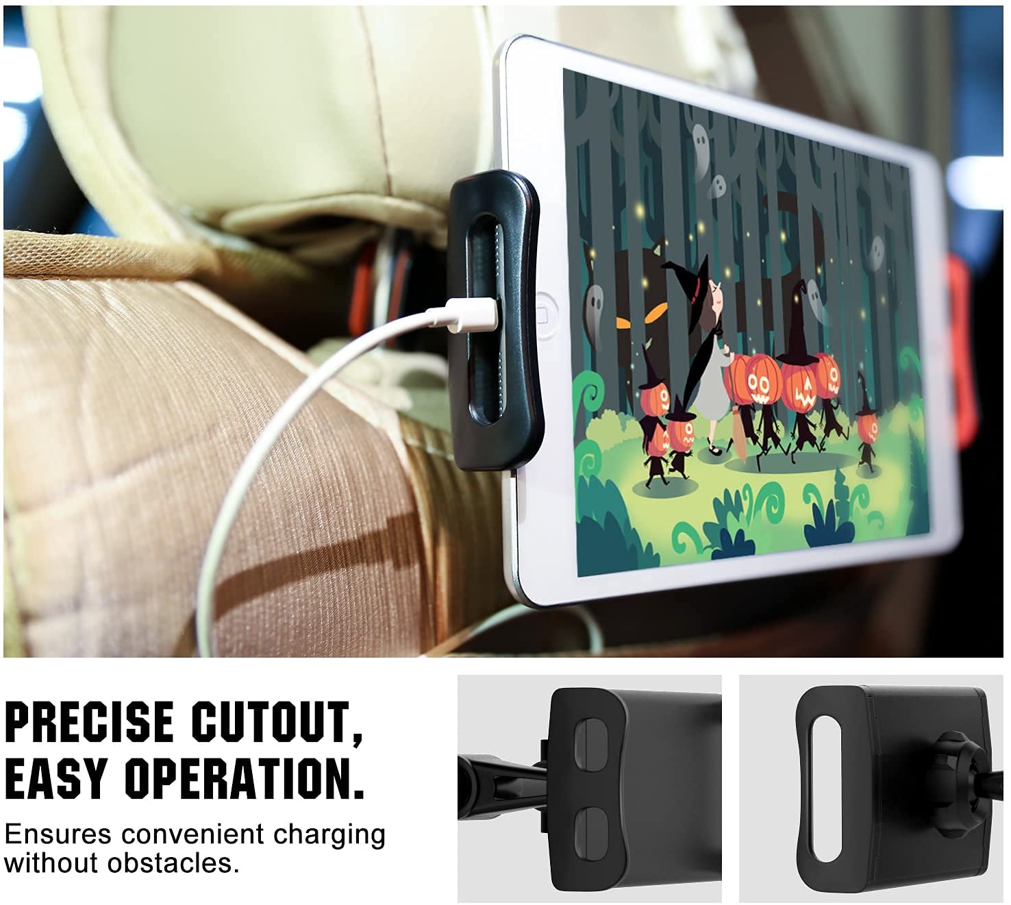 Salex Car Headrest Tablet Holder. Black Car Back Seat Baby Mobile Phone Holder. Universal Baby Head Rest Bracket For Kids. Adjustable Tablet Clamp Mount For Apple Iphone, Ipad Air Mini, Samsung Tab.