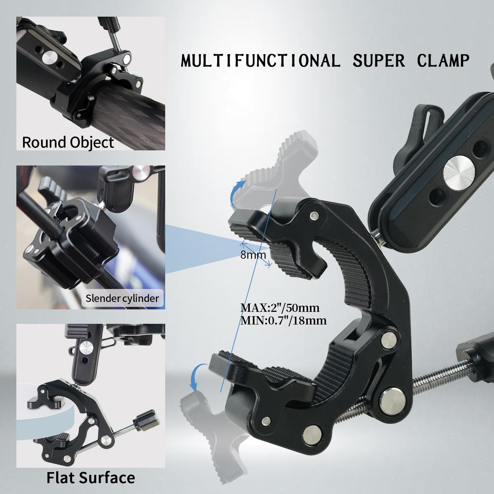Fifield Double Super Clamp Camera Mount With Magic Arm, 360°Rotating Camera Mount For Motorcycle Umbrella Desk Studio Light Stand Holder Photography, Motorcycle Bike Accessories Tools