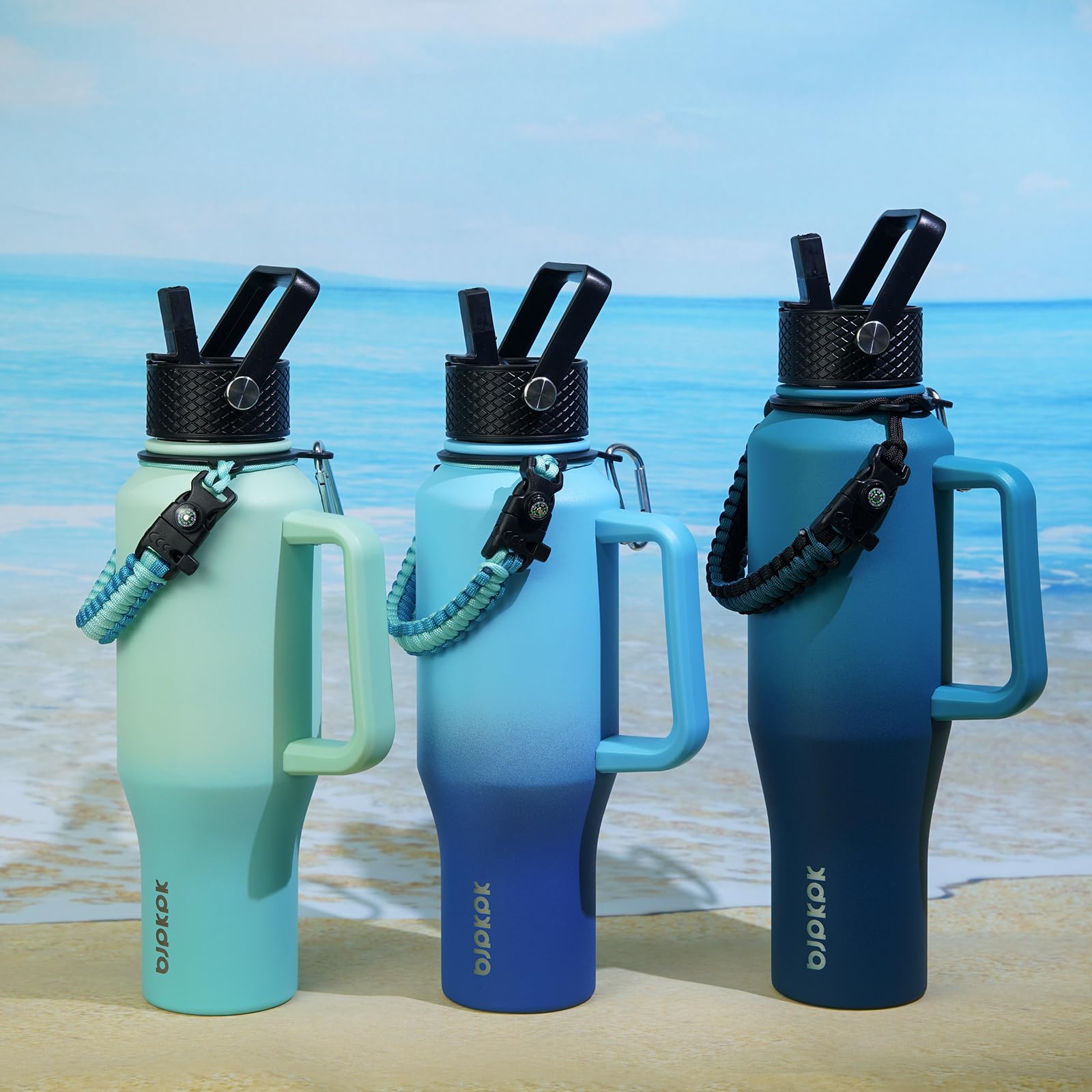 Bjpkpk Insulated Water Bottles With Straw Lid, 40Oz Metal Water Bottle With 2 Lids & Paracord Strap
