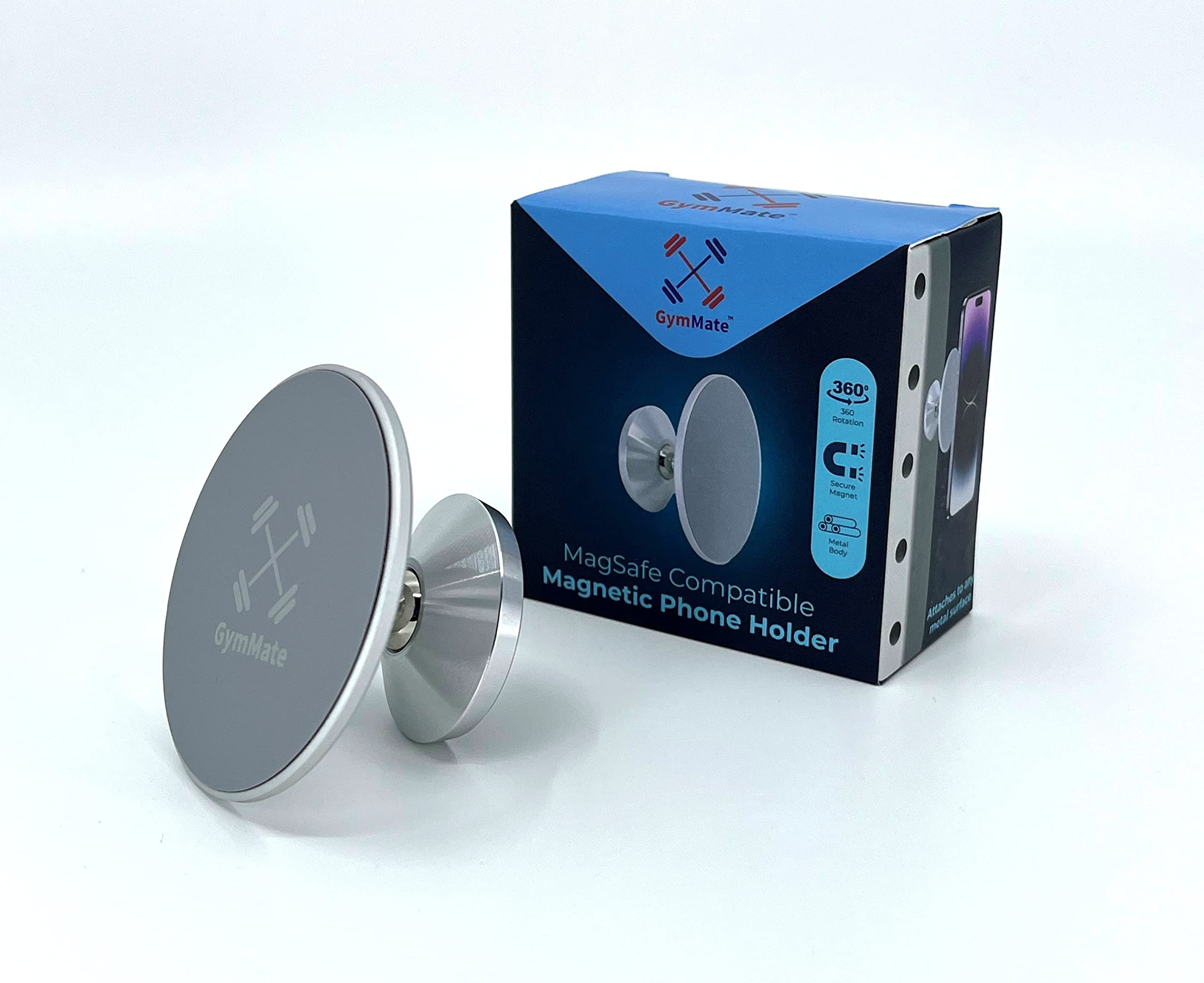 Gym Mate Magnetic Phone Mount Holder Compatible With Magsafe. Attaches Magnetically To Metal Surface. Shoot Hands- Videos While Working Out. Stable & Secure. Compact Size.