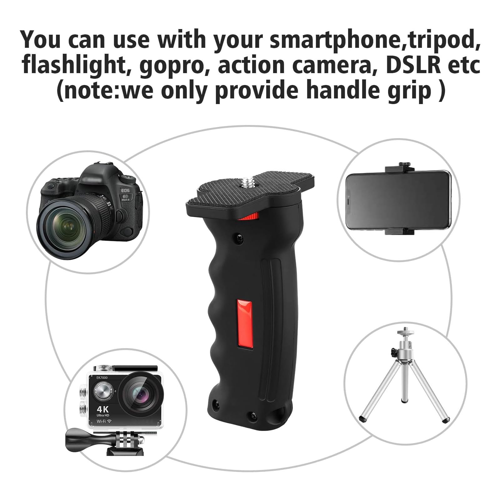 Chromlives Camera Handle Grip,1/4" Camera Handheld Stabilizer With Wrist Strap,Handle Grip Support Mount For Dslr Camera Camcorder Smartphone Action Camera Led Video Light