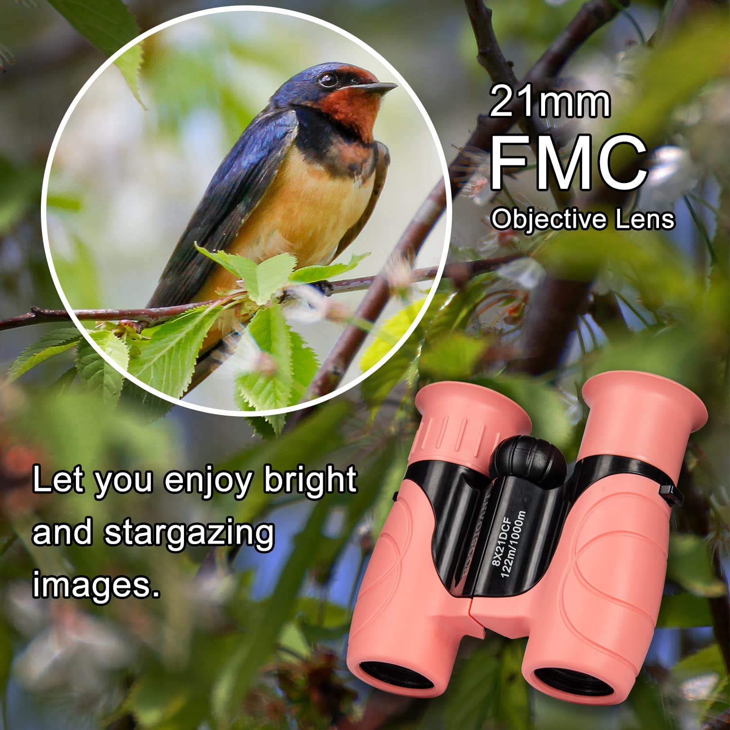 Boosigant Pink Binoculars For Kids Ages 4-12, Durable & Lightweight Outdoor Telescope For Girls, Educational Stem Toy With Clear Vision, Adjustable Focus, Carry Bag (Perfect For Bird Watching, Camping, Travel)