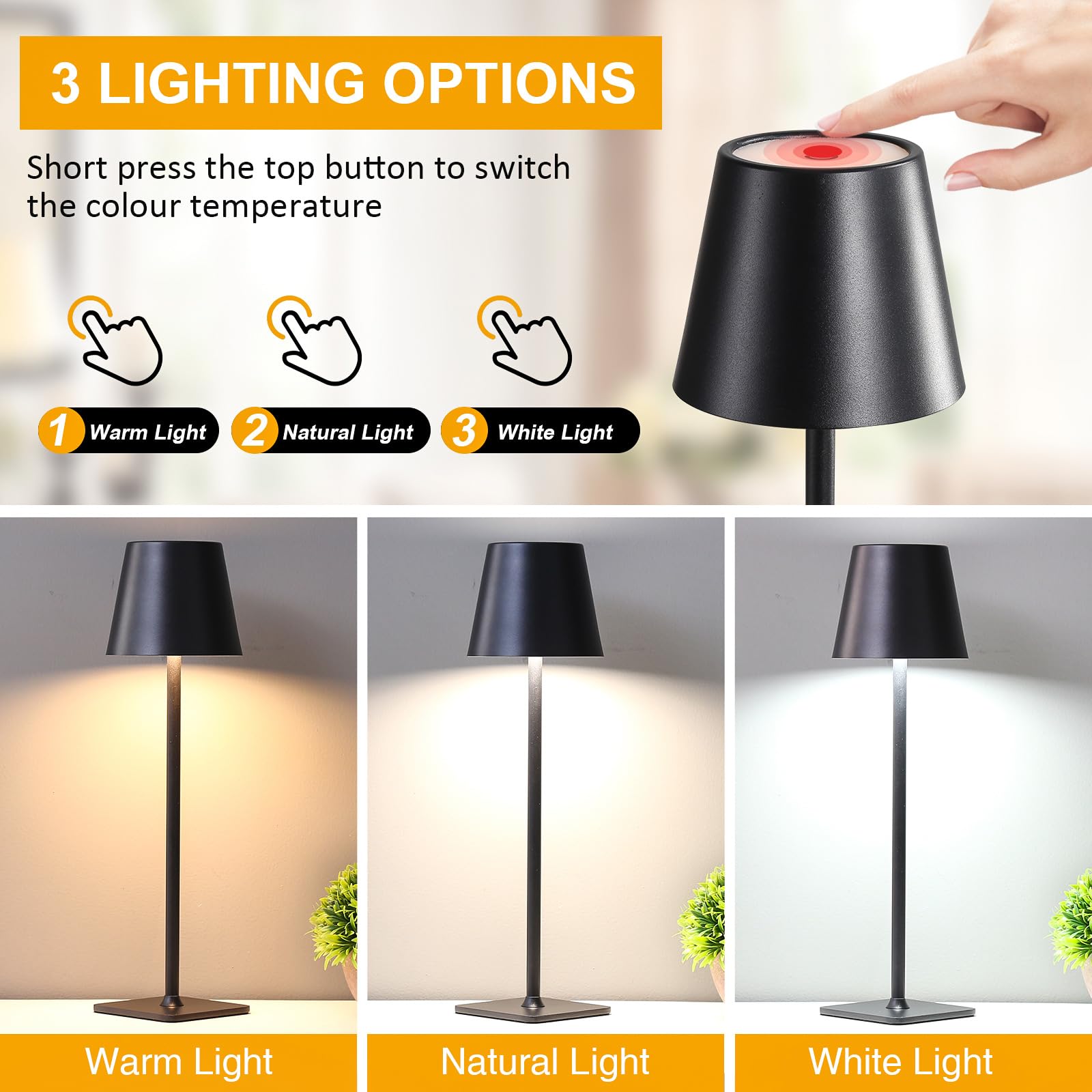 Hajinlu Cordless Table Lamp Battery Operated Rechargeable For Dinning Table Home Decor Bedside Nightstand Small Night Light (Red)