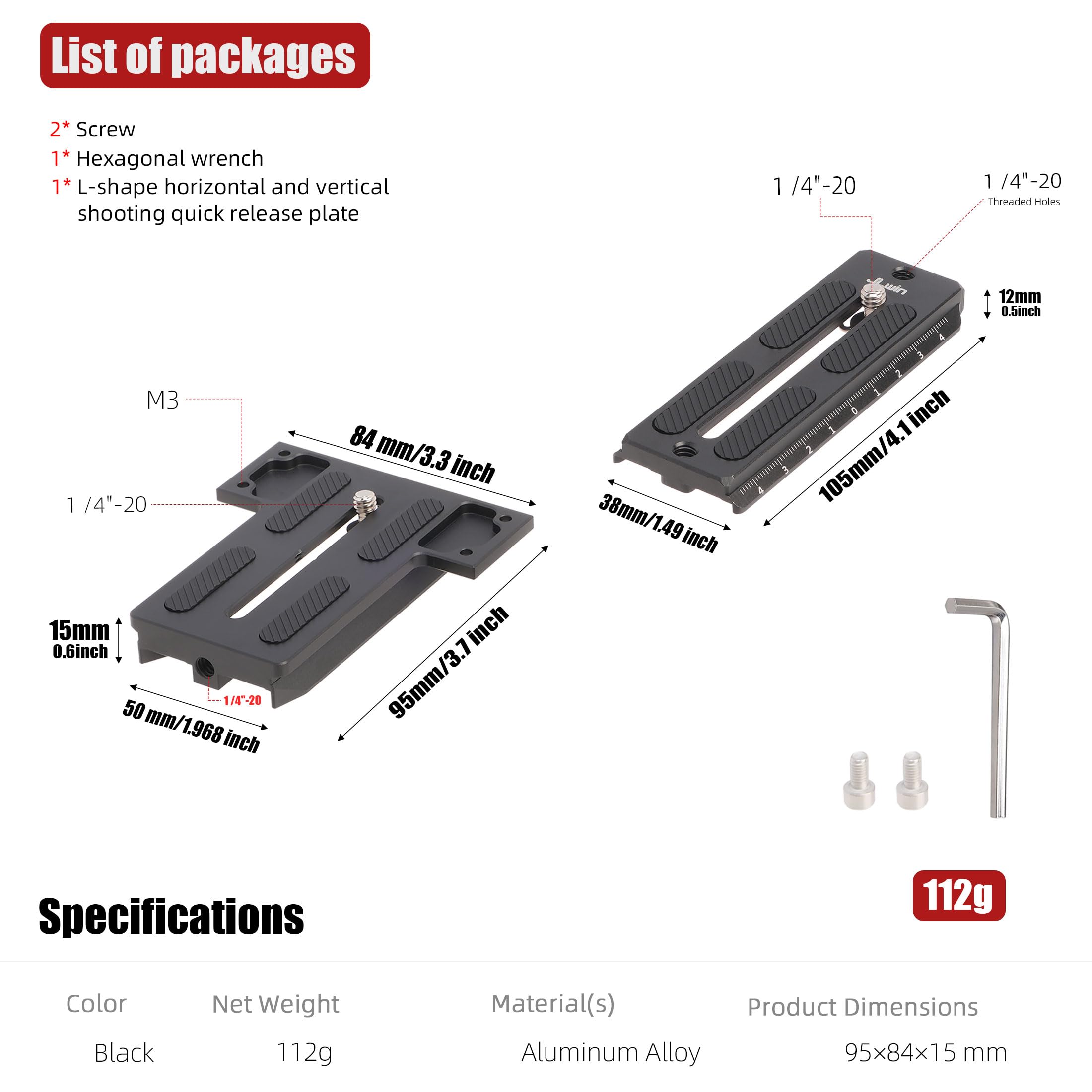 Hersmay Universal Arca-Swiss Quick Release Vertical Stand L Bracket Plate For Zhiyun Weebill S/Weebill 2/ Weebill 3/ Crane 2/ Crane3 Gimbal Stabilizer Accessories For Dslr And Mirrorless Camera