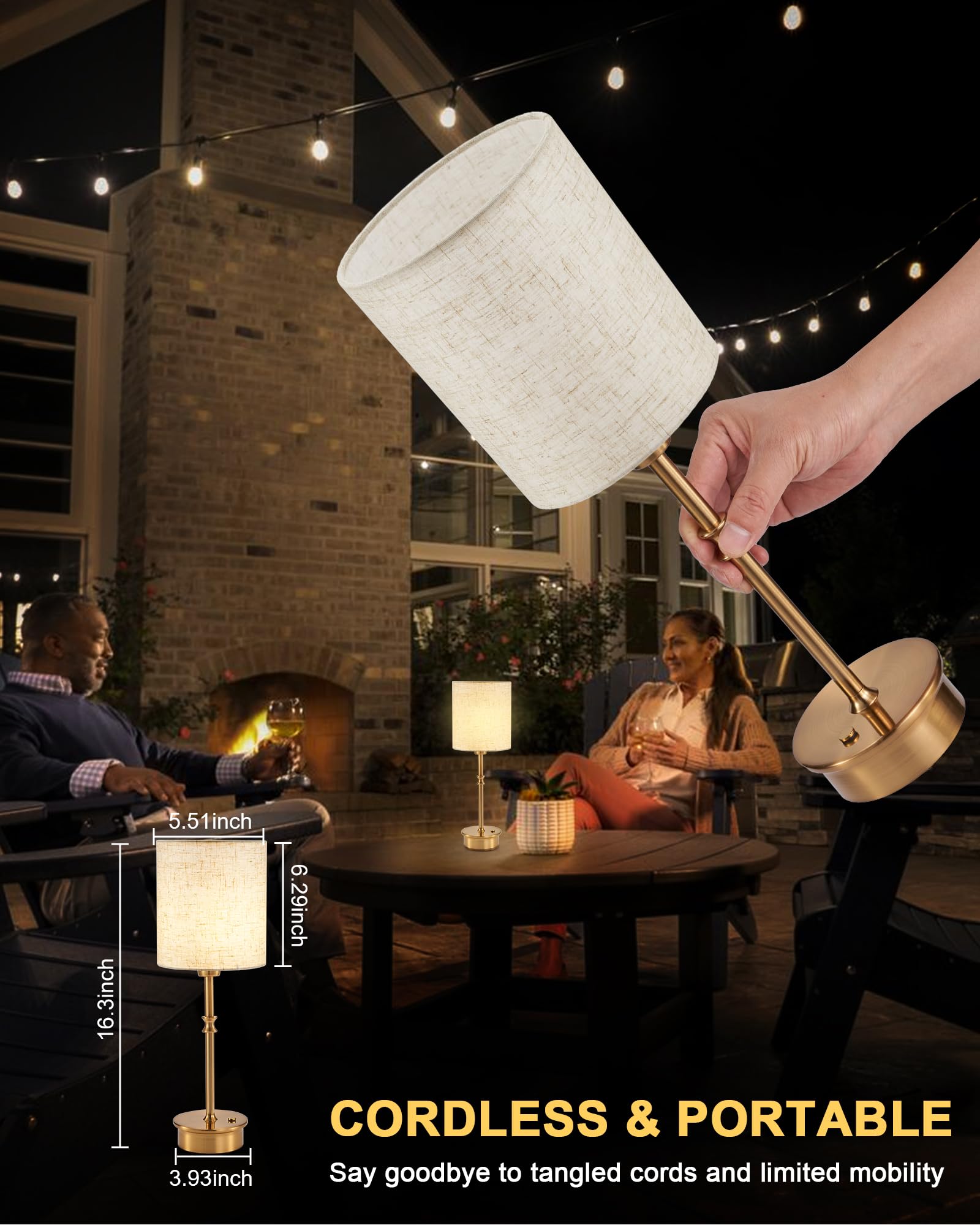Umexus Cordless Table Lamp Set Of 2, Rechargeable Battery Powered Light Patio, Dimmable Touch Nightstand Lights, Small Accent Lamp Linen Shade, Ambient Lighting For Home Kitchen Side End Dining Table