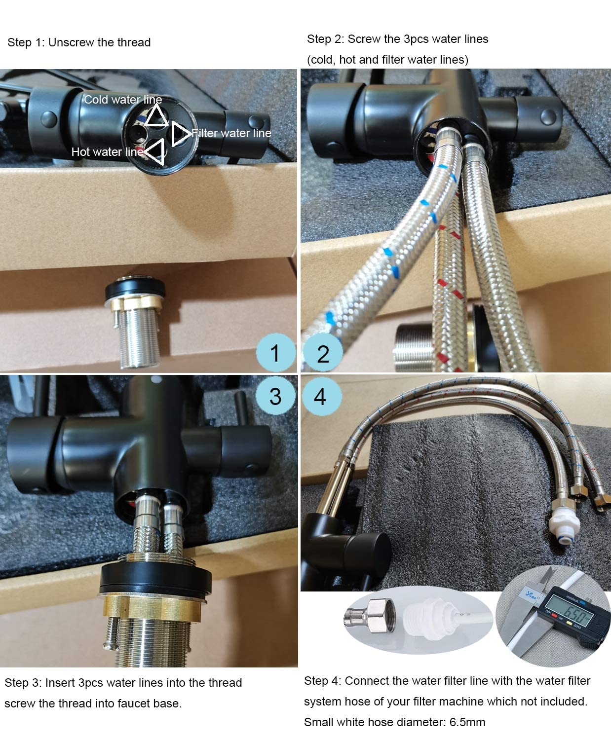 Delle Rosa Kitchen Faucet, 3 Way Drinking Water Faucet, 3 In 1 Water Purifier Faucets, High Arc And Dual Handles Commercial Kitchen Faucet Brushed Brass