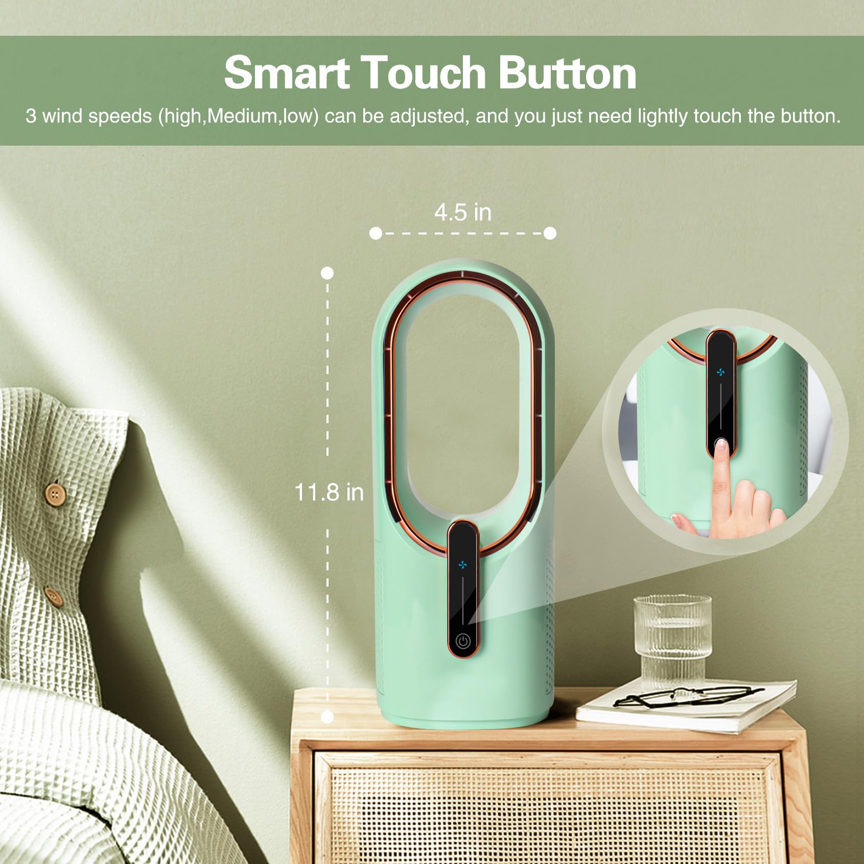 Conbola Desk Fan Portable, Battery Operated,Quiet Desktop Fan Bladeless With 3 Cooling Speeds