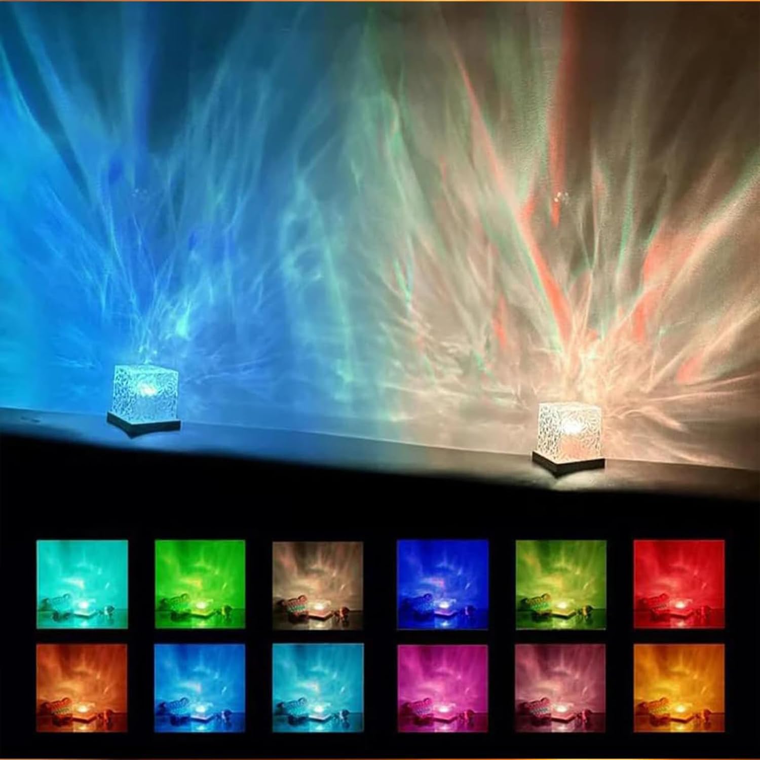 Growalleter Ocean Wave Projector Light, 16-Color Luminorthe Cube Lamp & App Remote, 3D Holographic Water Ripple Romantic Ambient Lighting For Child'S Room, Meditation Relaxation, Night Light