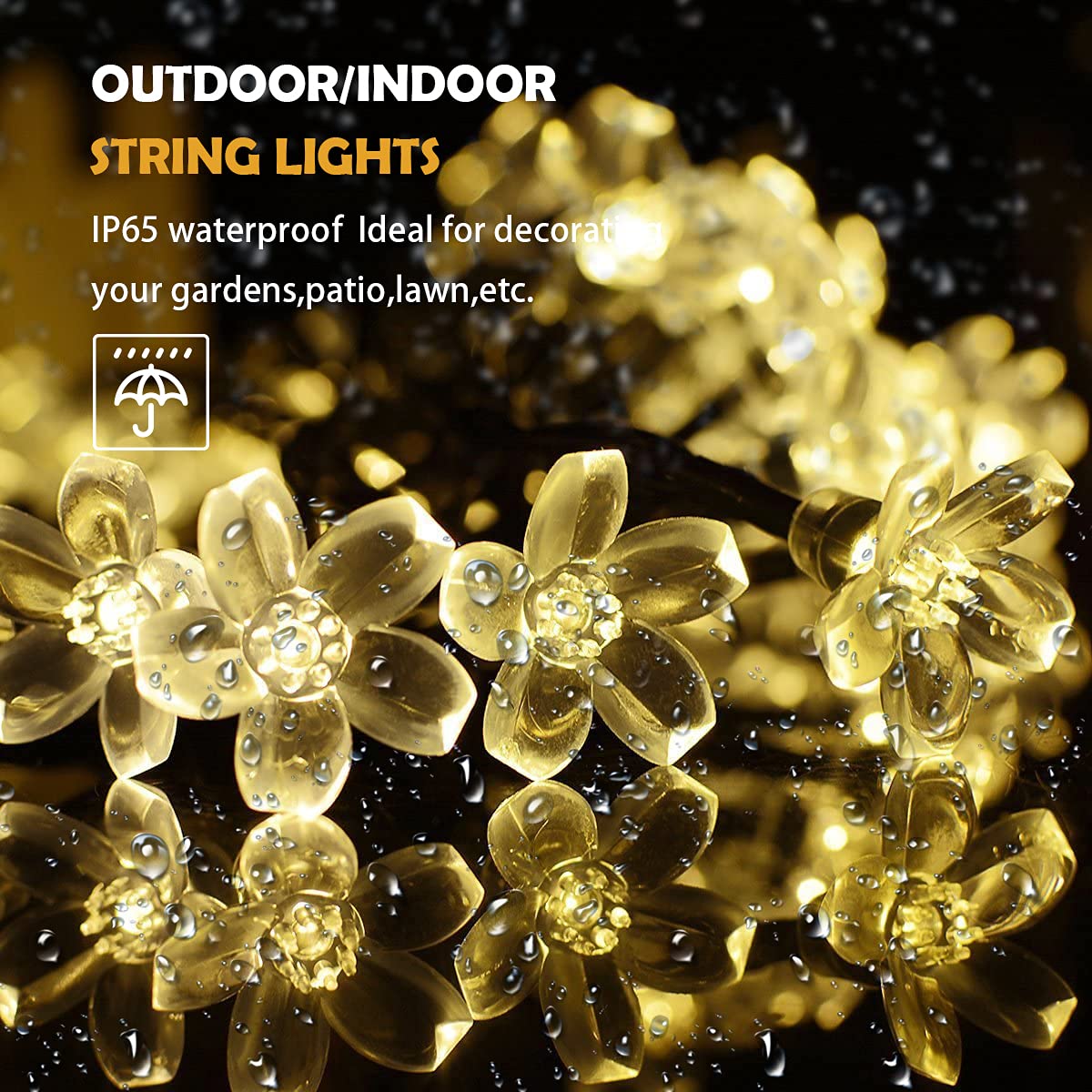 Iticdecor Solar Flower String Lights Outdoor Waterproof 50 Led Fairy Light Christmas Decorations For Garden Fence Patio Yard Christmas Tree, Home, Lawn, Wedding, Patio, Party Decoration (Warm White)