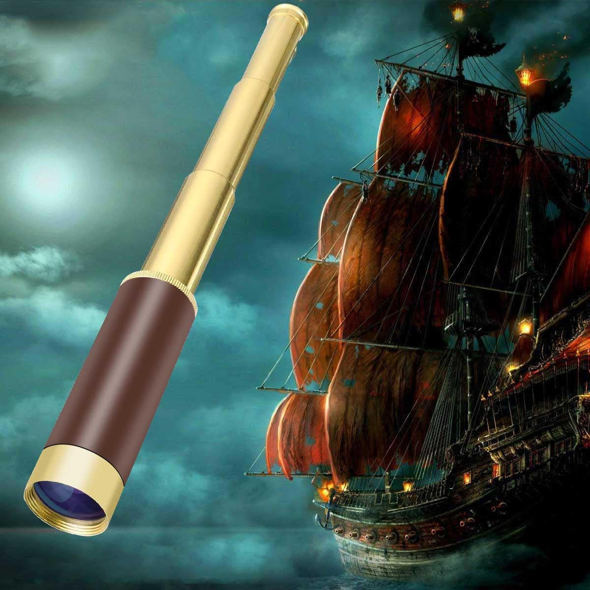 Aubric Pirate Monocular Telescope For Kids & Adults 25X30 High Powered Zoomable Collapsible Brass Handheld Waterproof Telescope Monocular For Cruise Ship Travel Watching Games Hiking Hunting