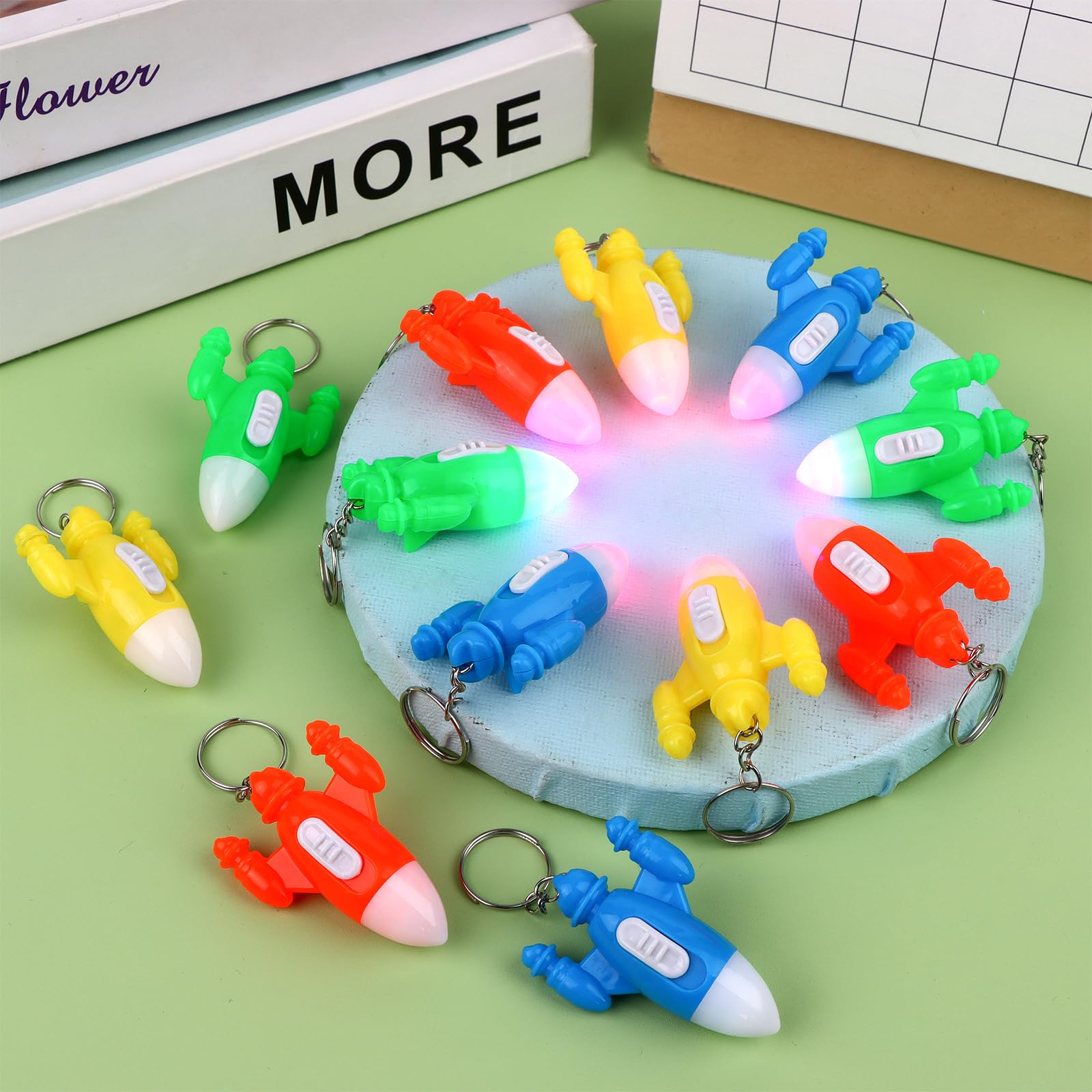 Oppaxf 48Pack Helicopter Mini Flashlight Keychain Rocket Led Flashlight Colorful Led Flashlight Small Flashlights For Kids Mini Led Flashlight Keychain, Airplane Key Ring Astronaut Party Favors(Airplane)