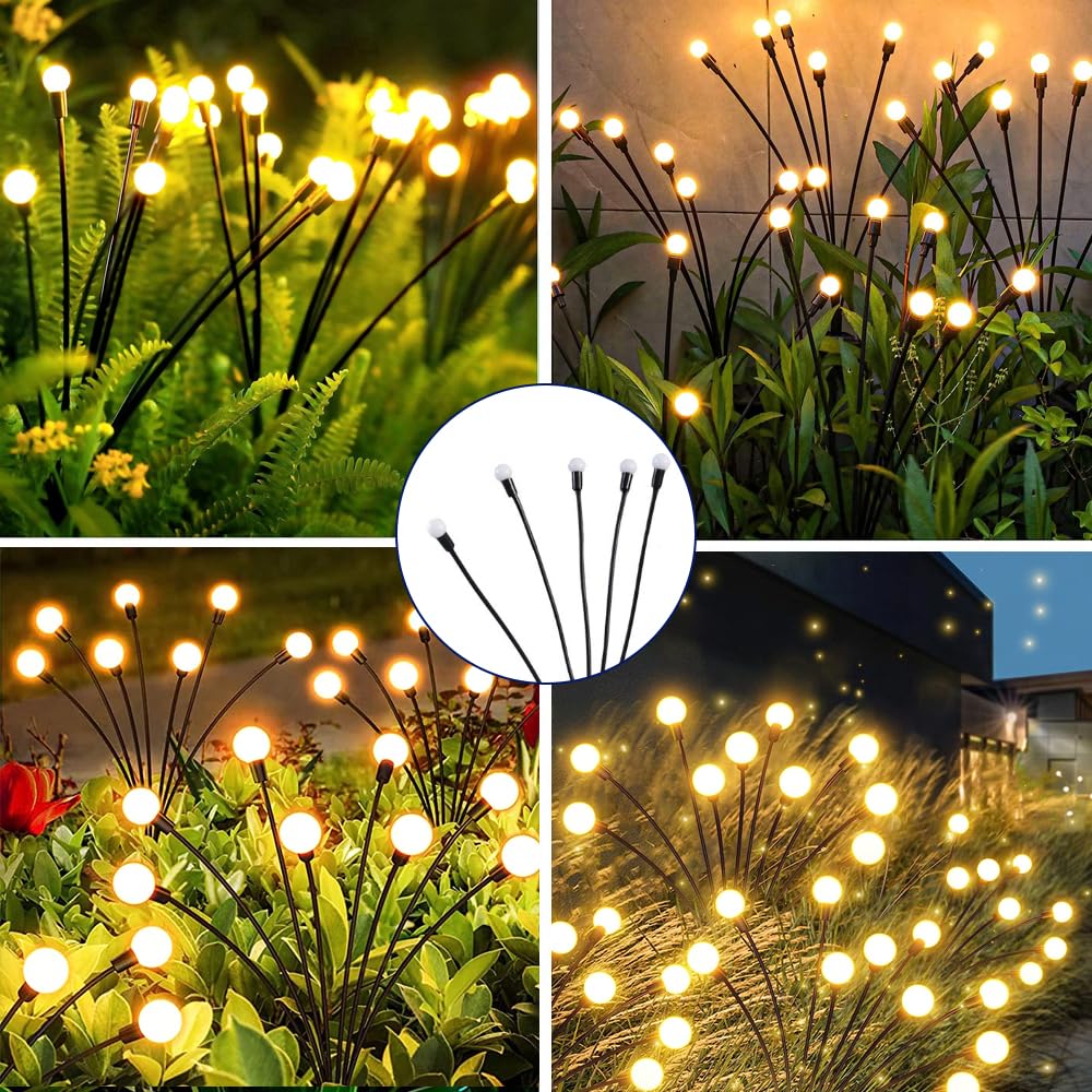 Heixry Solar Swaying Light 8 Leds Solar Garden Lights Outdoor Waterproof Swaying Solar Garden Lights Firefly Lights For Garden Yard Patio Pathway Decoration Warm White (4Pcs)